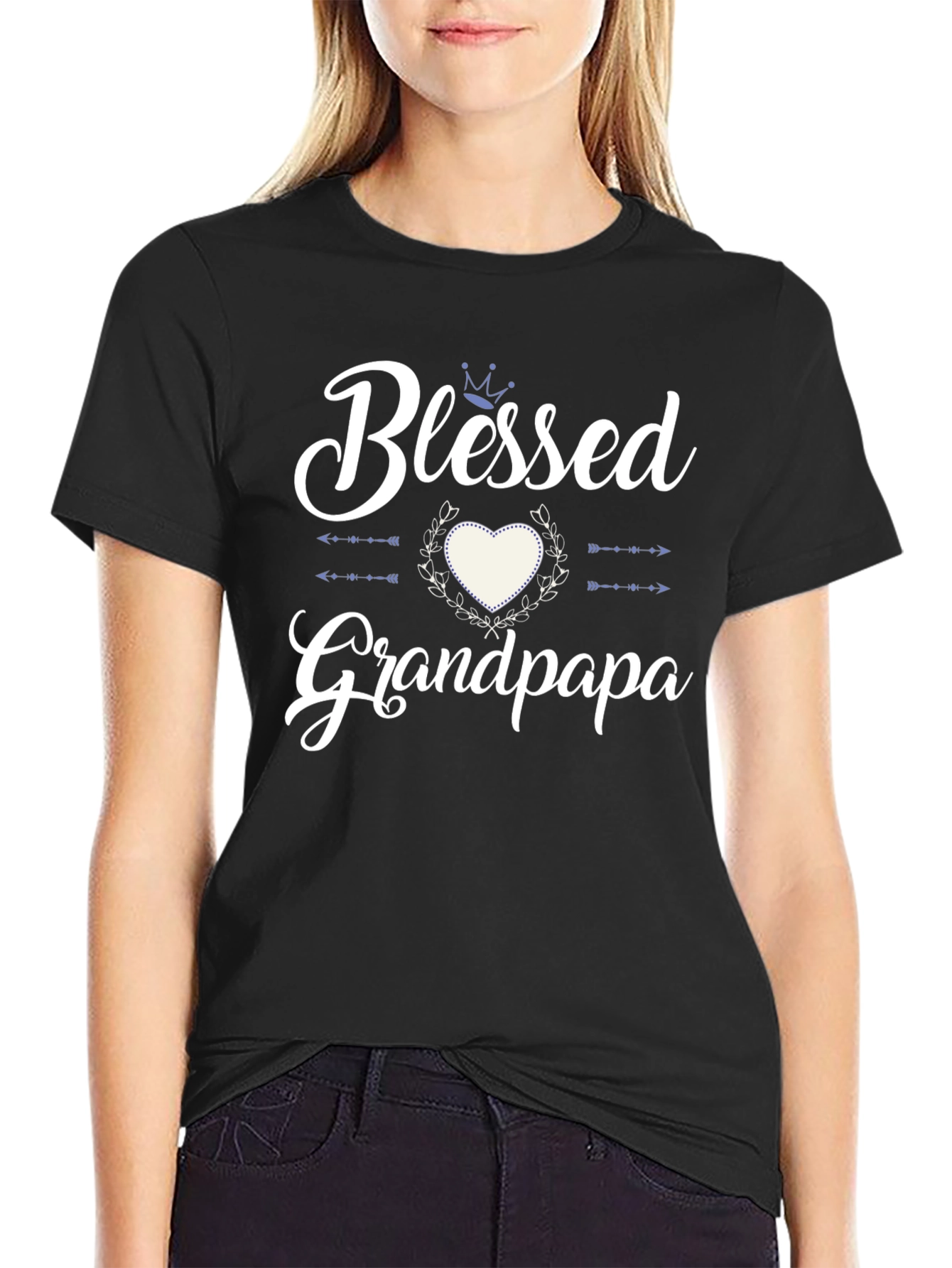 Blessed Grandpa T-Shirt - Heart & Crown Design