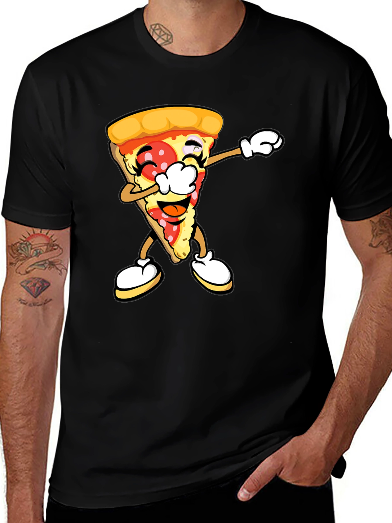 Pizza Slice Dab Graphic T-Shirt - Unisex Black Tee