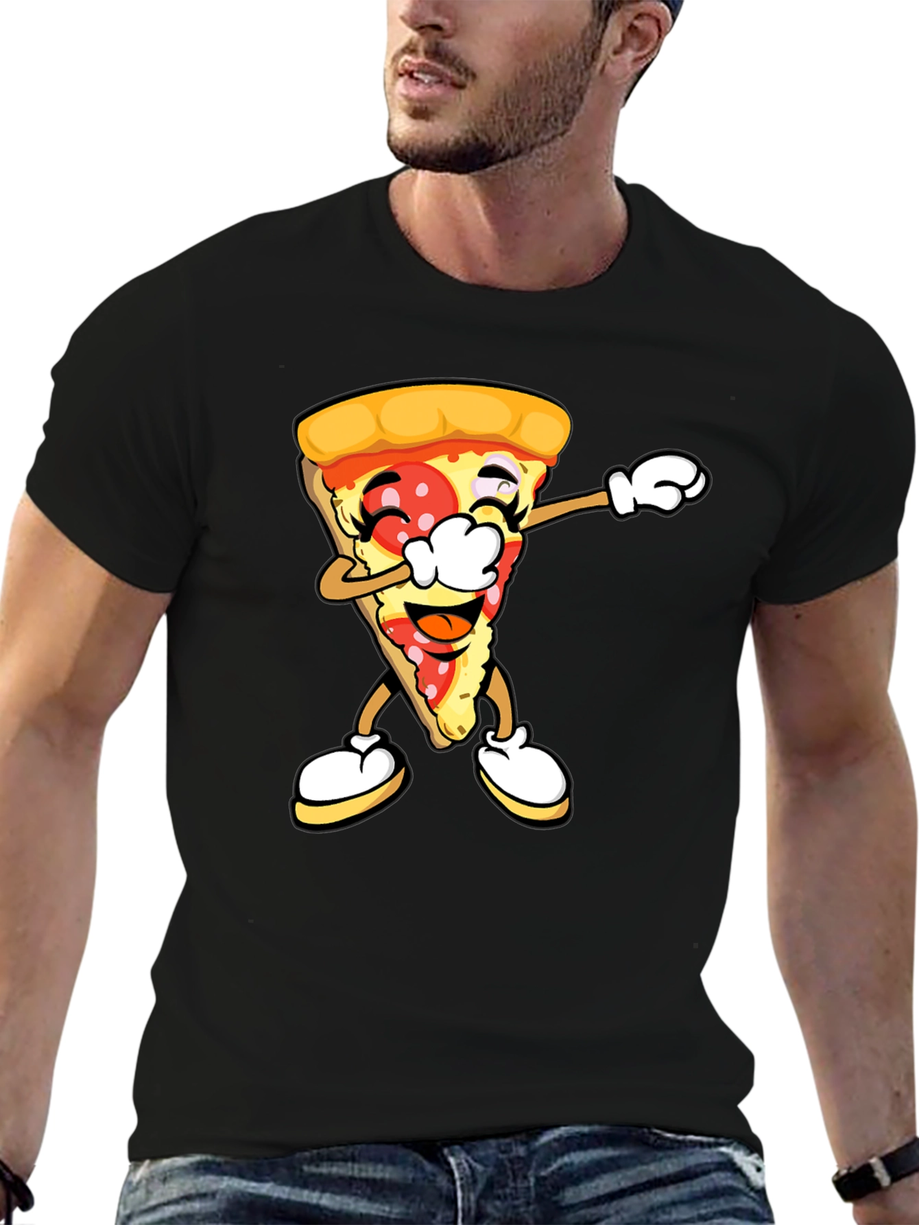 Pizza Slice Dab Graphic T-Shirt - Unisex Black Tee