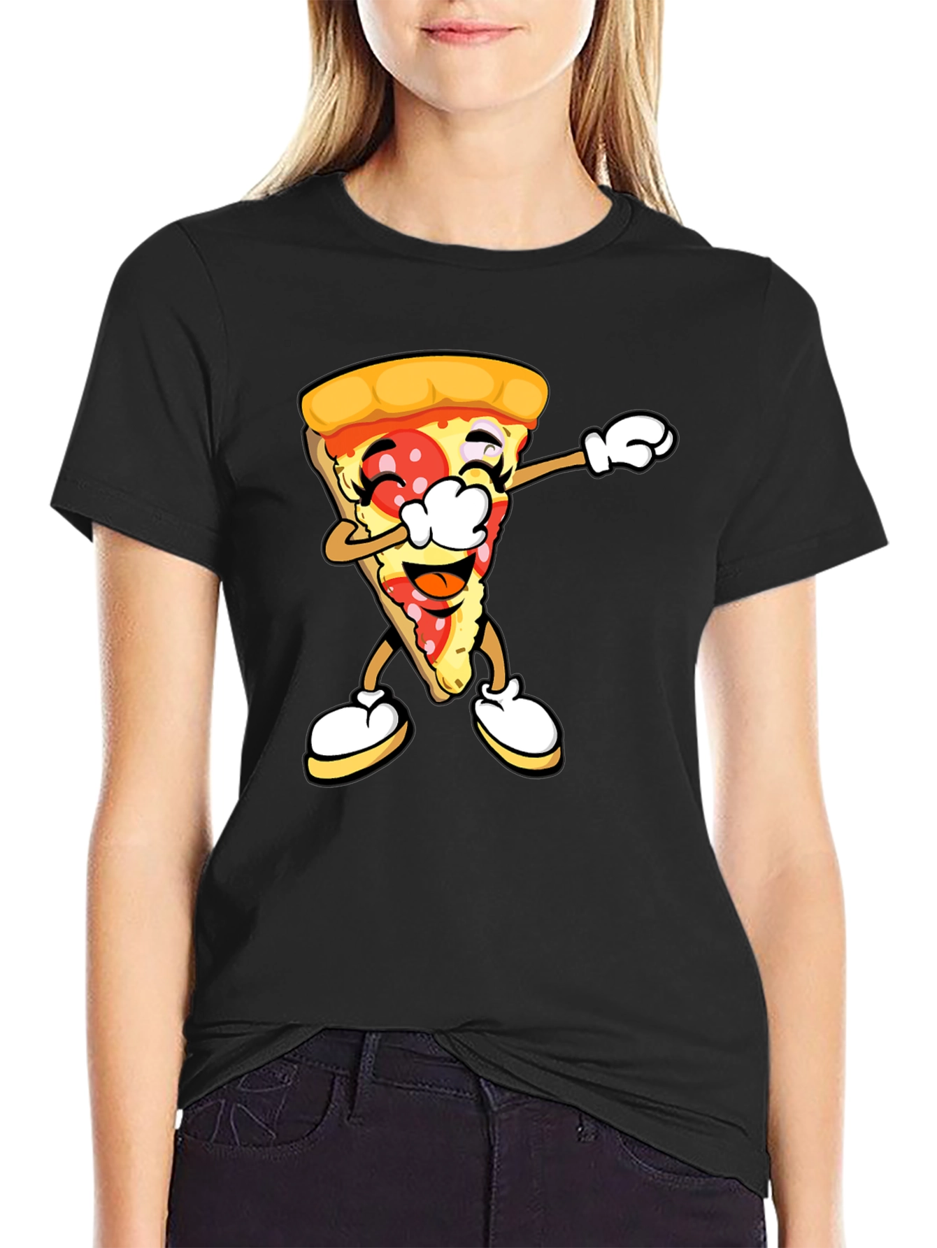 Pizza Slice Dab Graphic T-Shirt - Unisex Black Tee