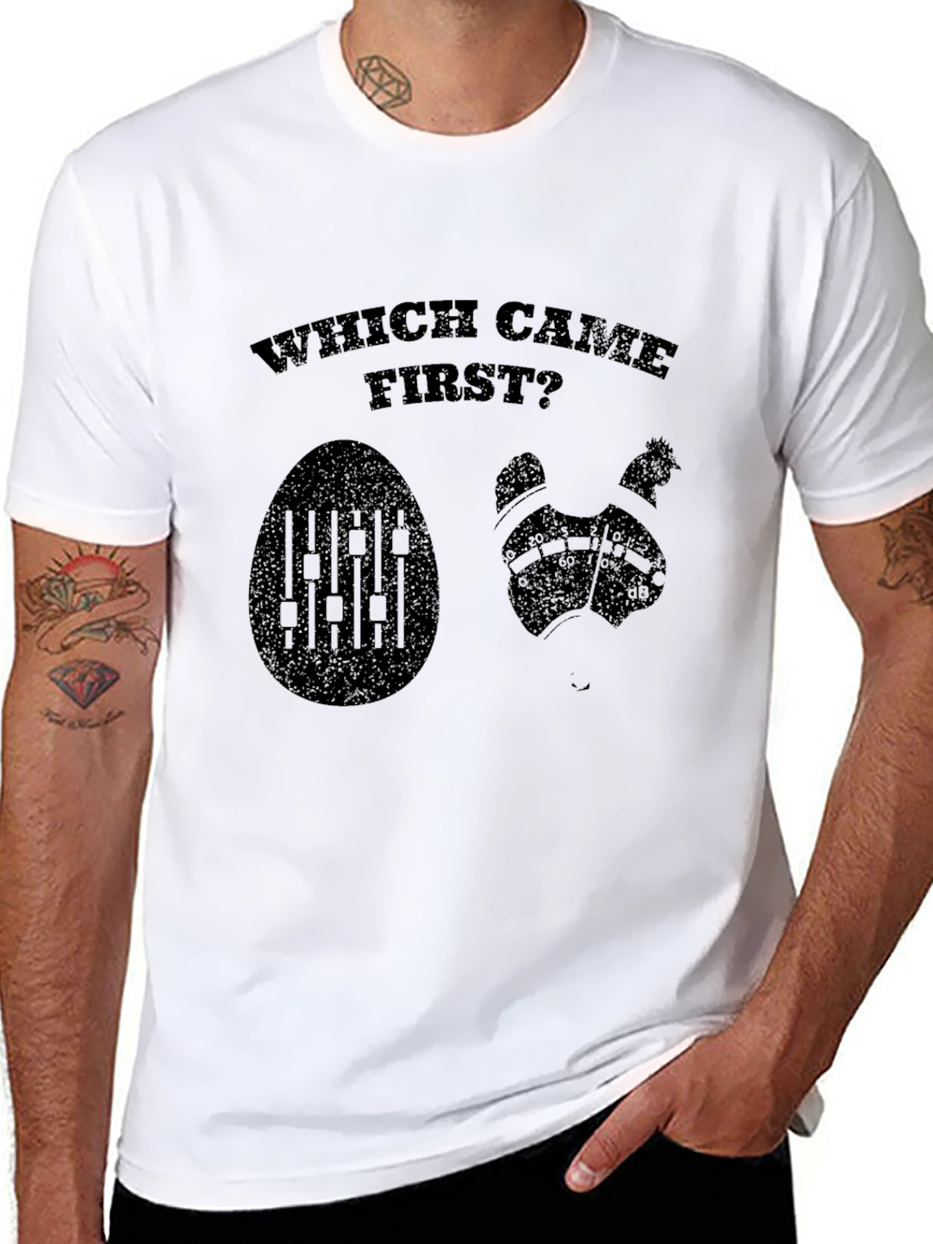 Which Came First? Egg or Chicken Black T-Shirt