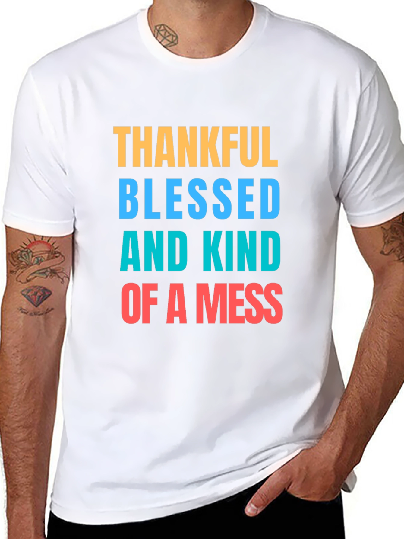 Thankful Blessed Mess T-Shirt - Casual Graphic Tee