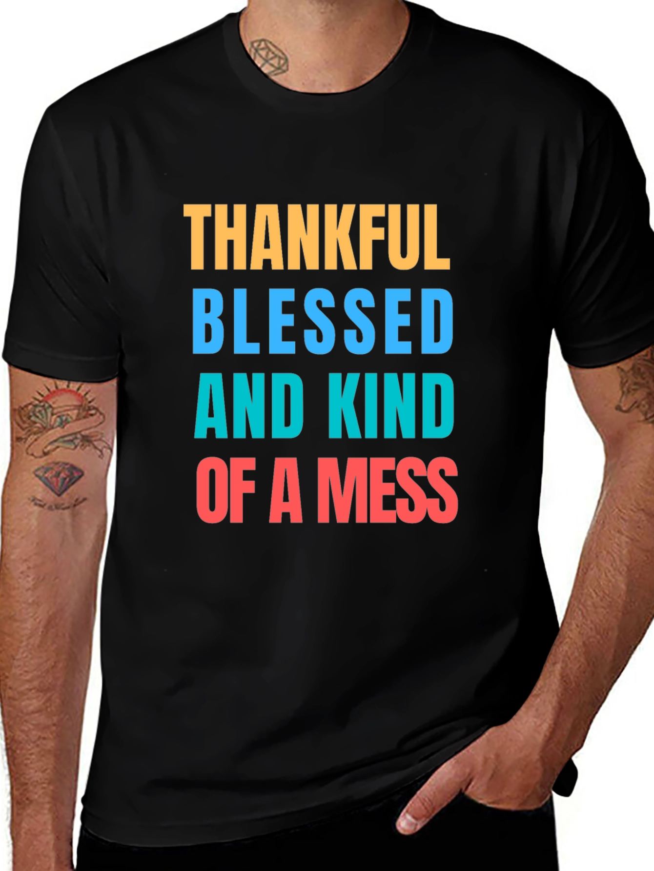 Thankful Blessed Mess T-Shirt - Casual Graphic Tee