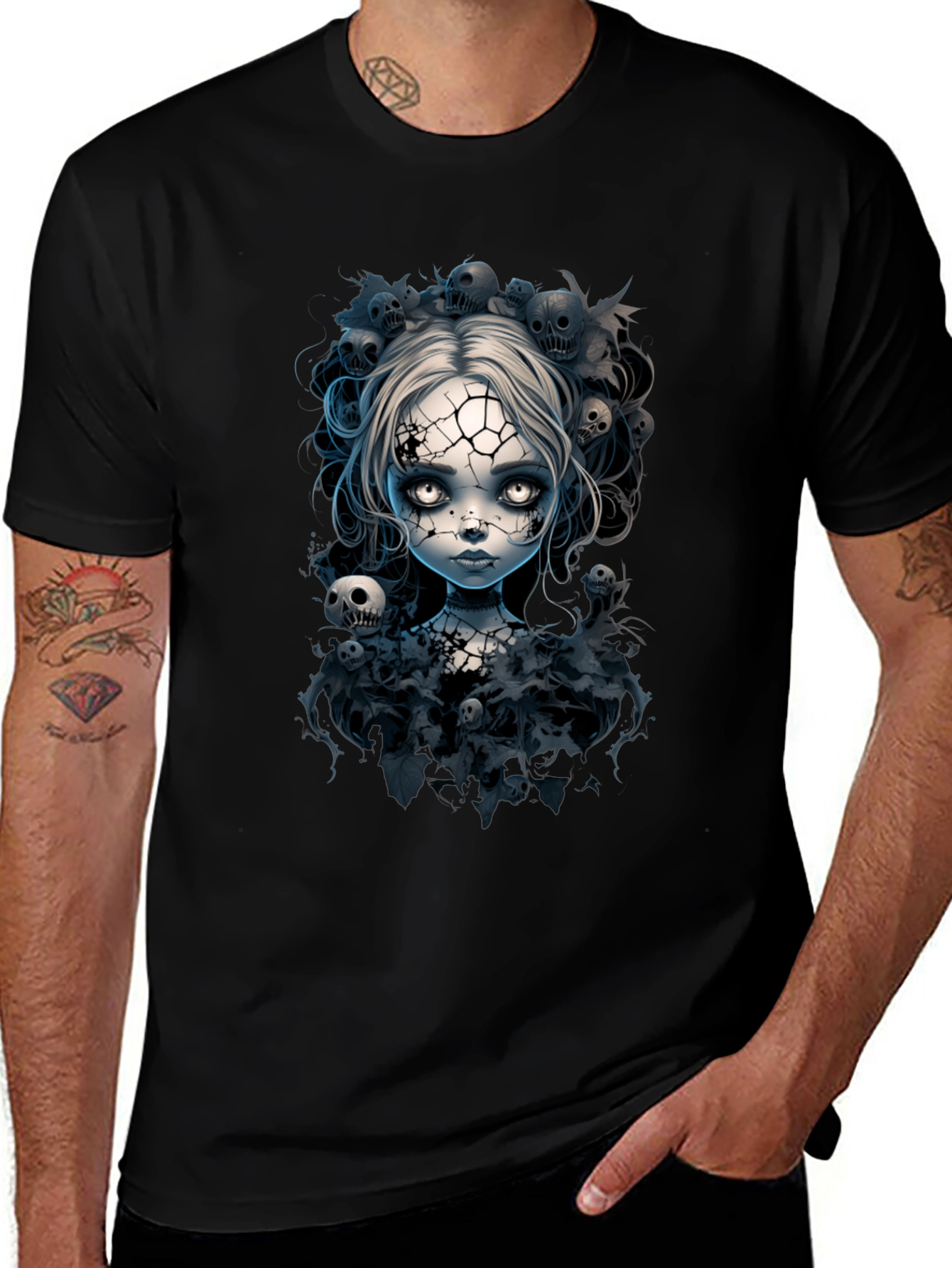 Cracked Doll T-Shirt - Goth Halloween Tee