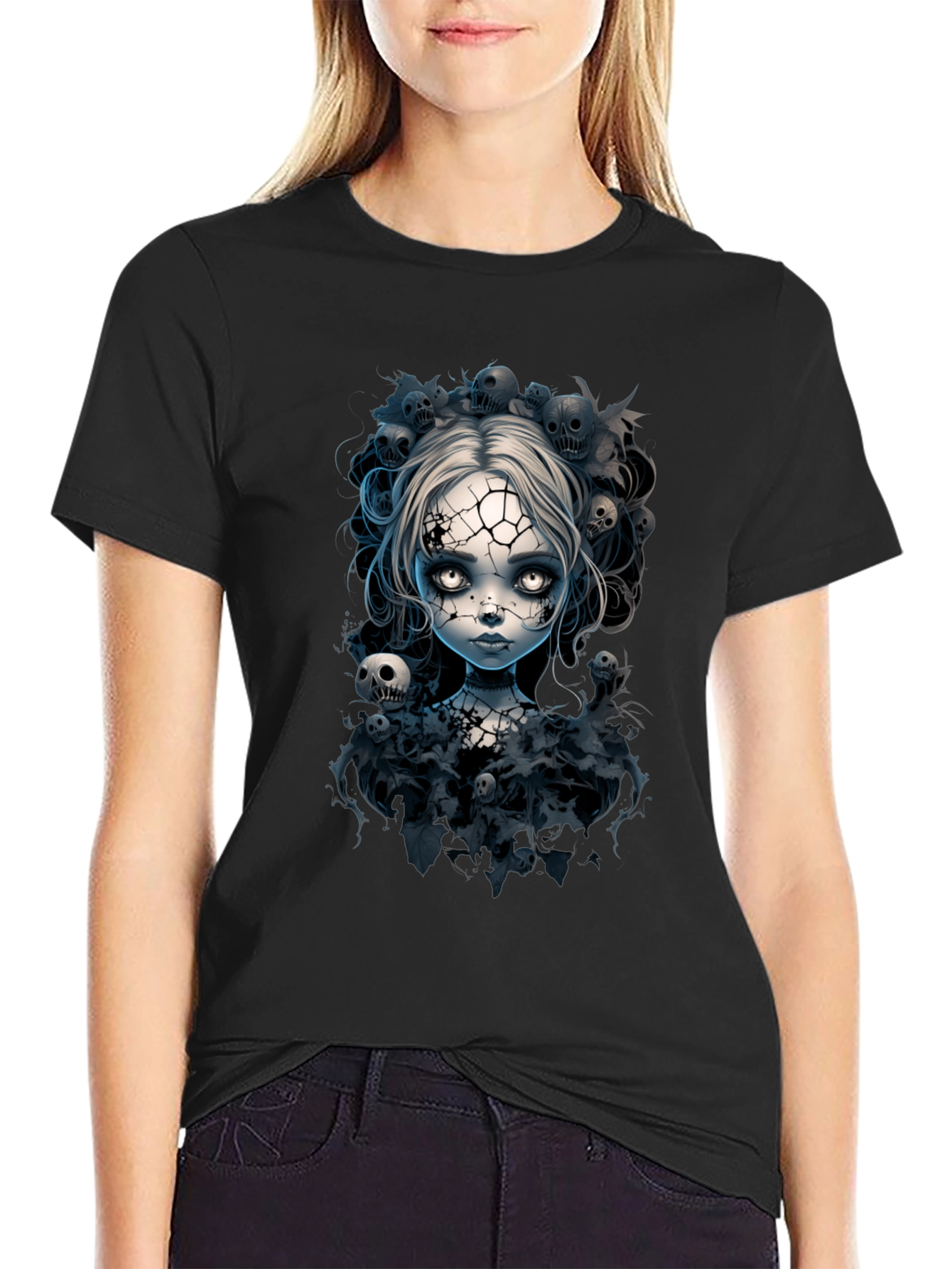 Cracked Doll T-Shirt - Goth Halloween Tee