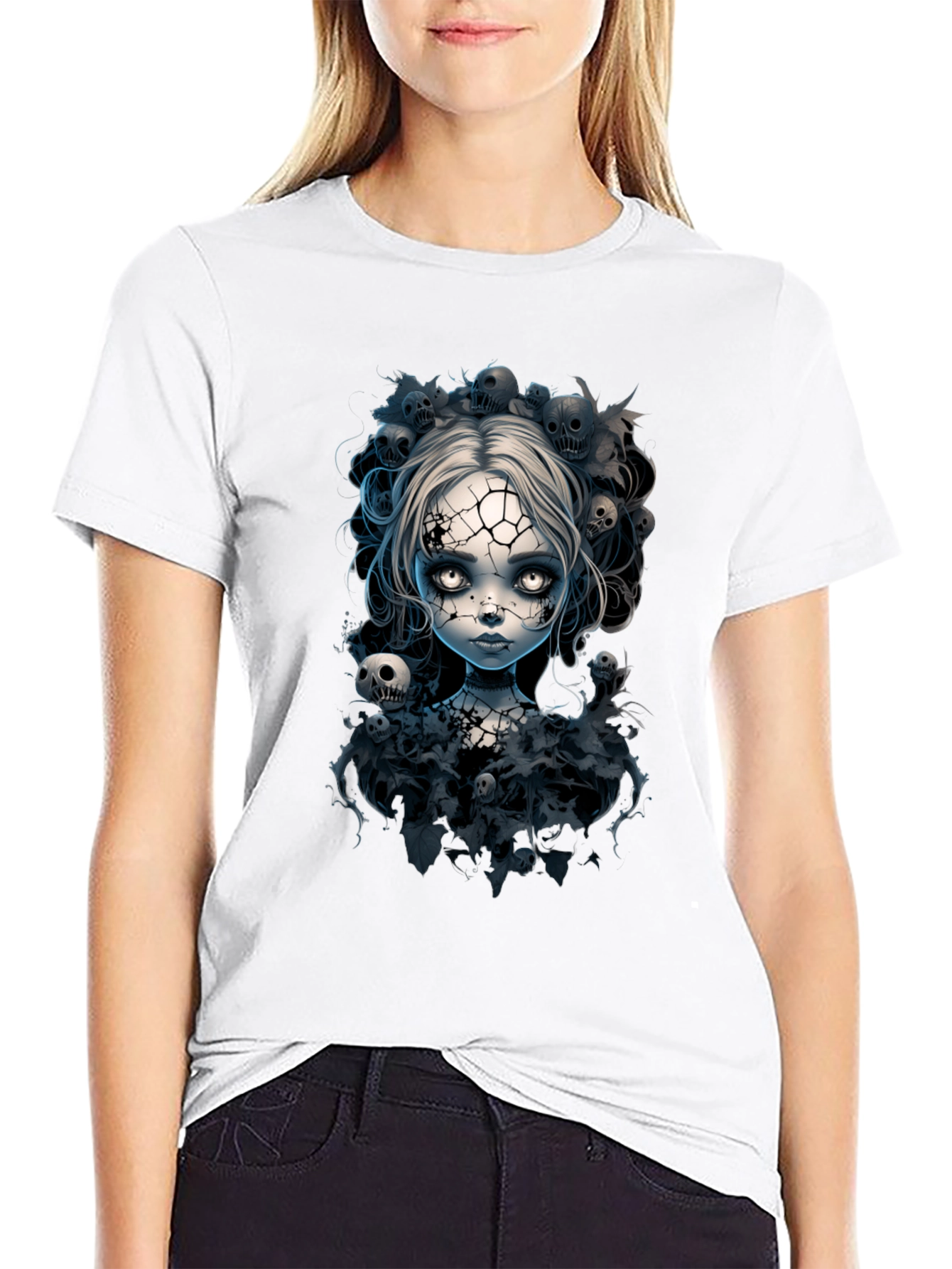 Cracked Doll T-Shirt - Goth Halloween Tee
