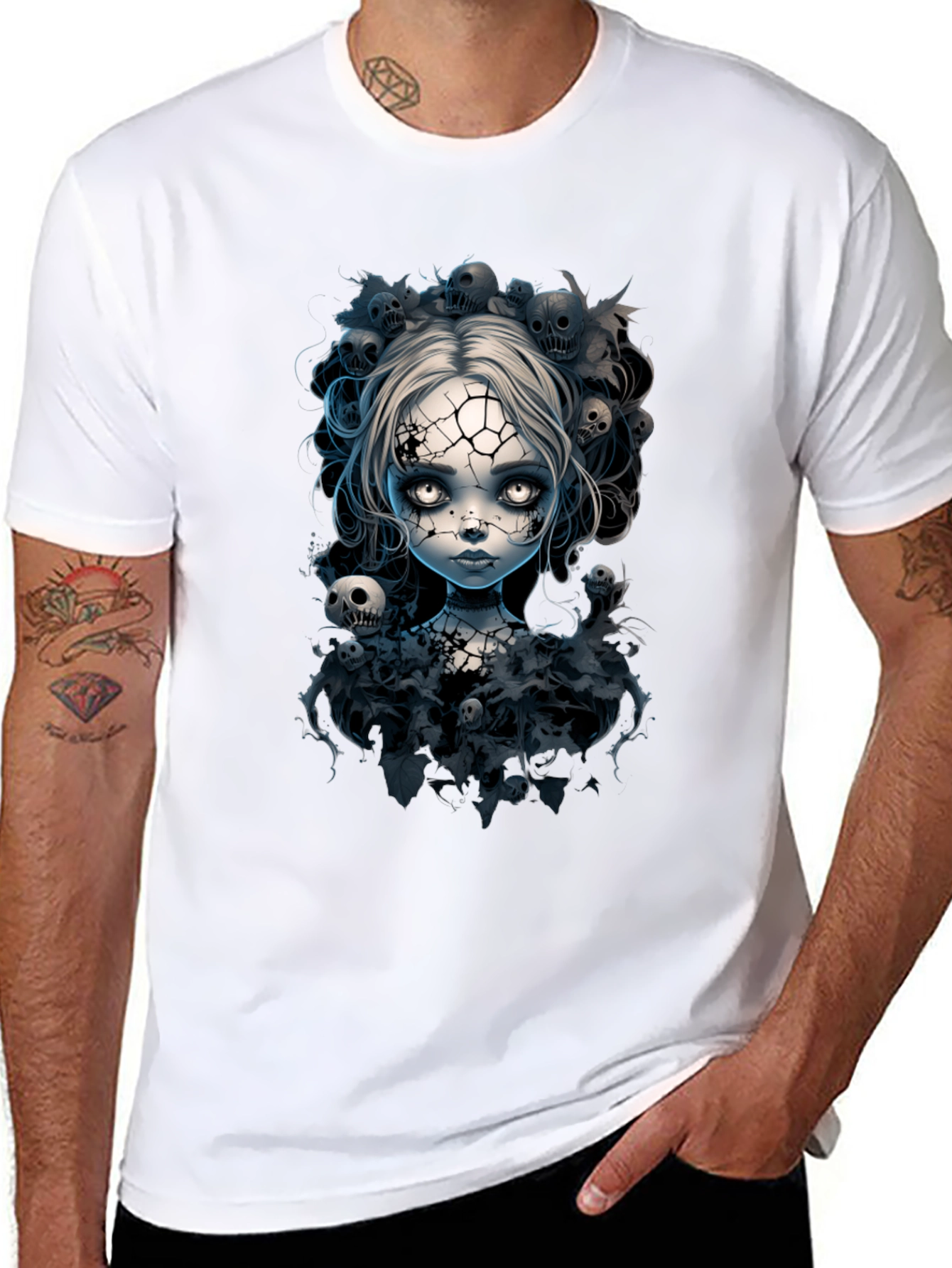 Cracked Doll T-Shirt - Goth Halloween Tee