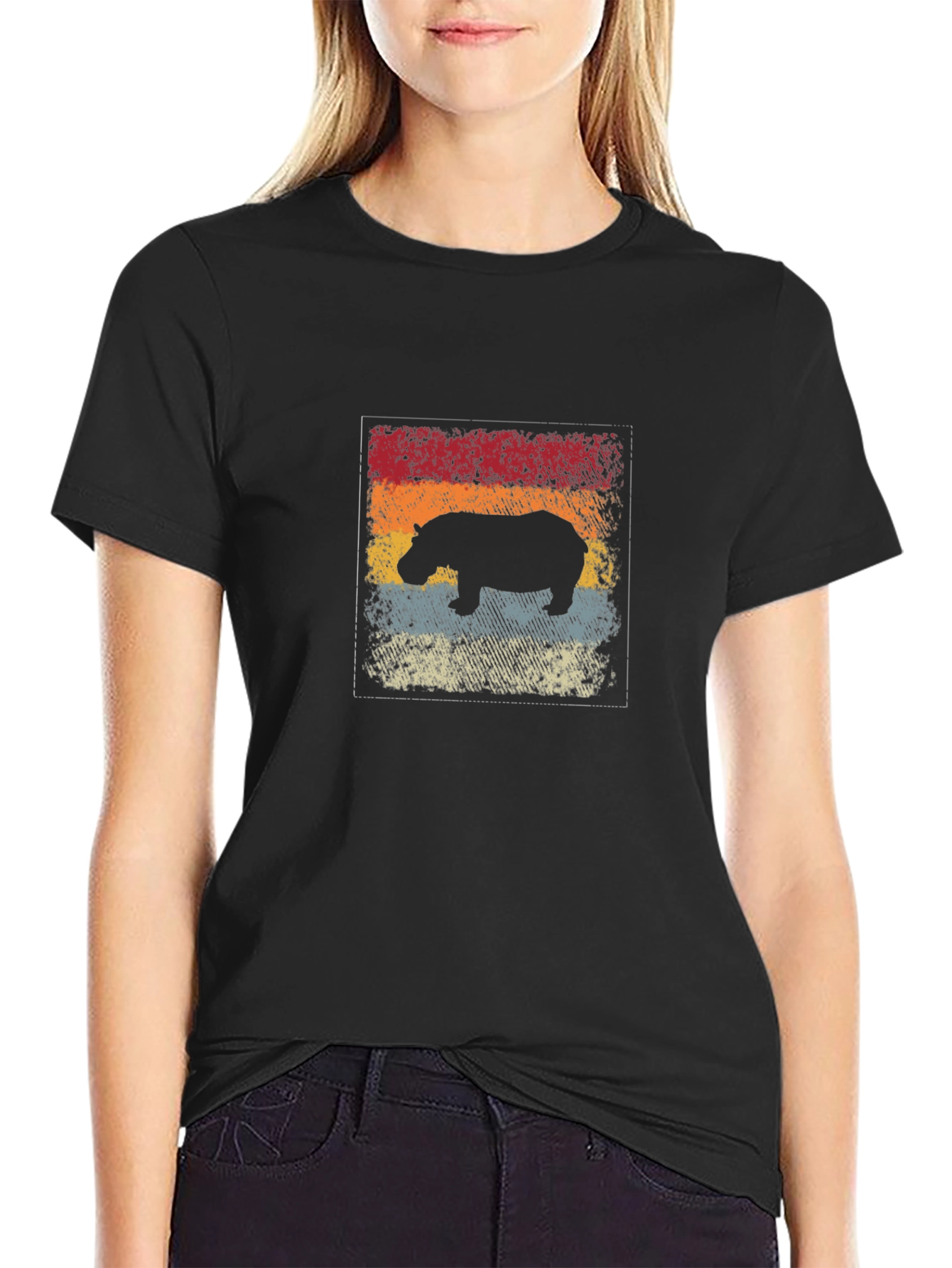 Retro Hippo Graphic Tee - Black