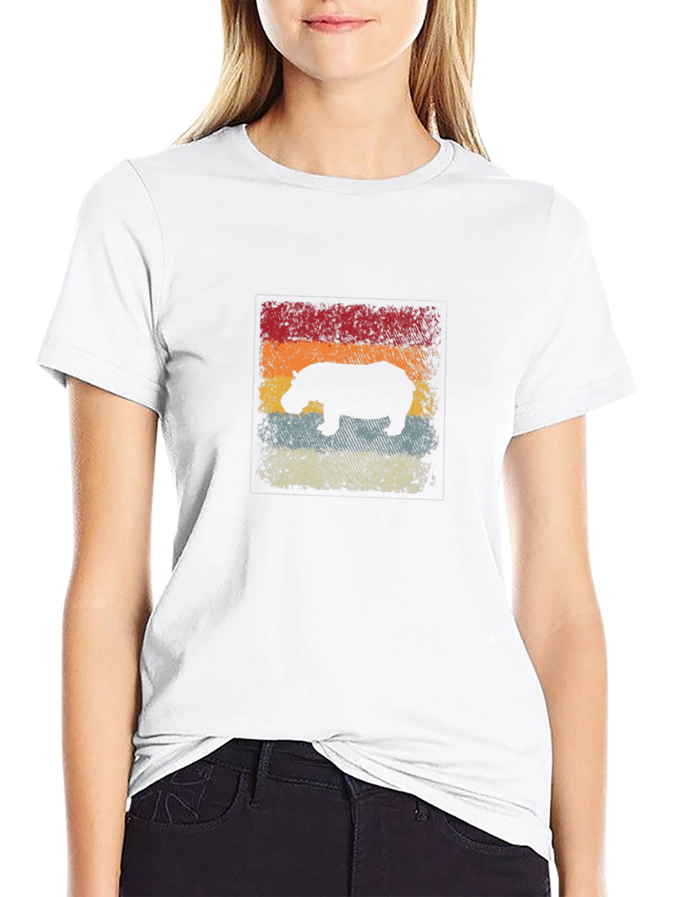 Retro Hippo Graphic Tee - Black