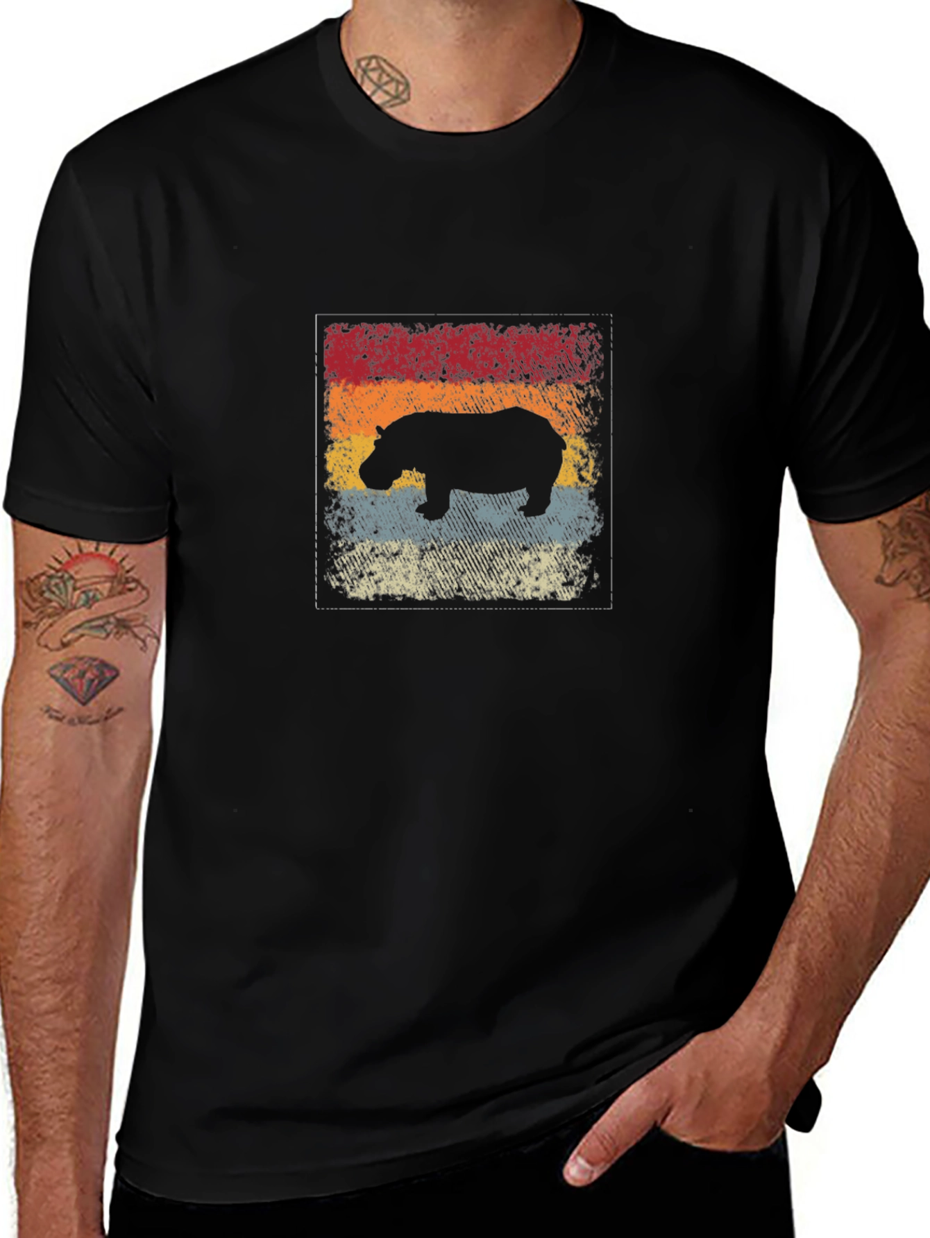 Retro Hippo Graphic Tee - Black