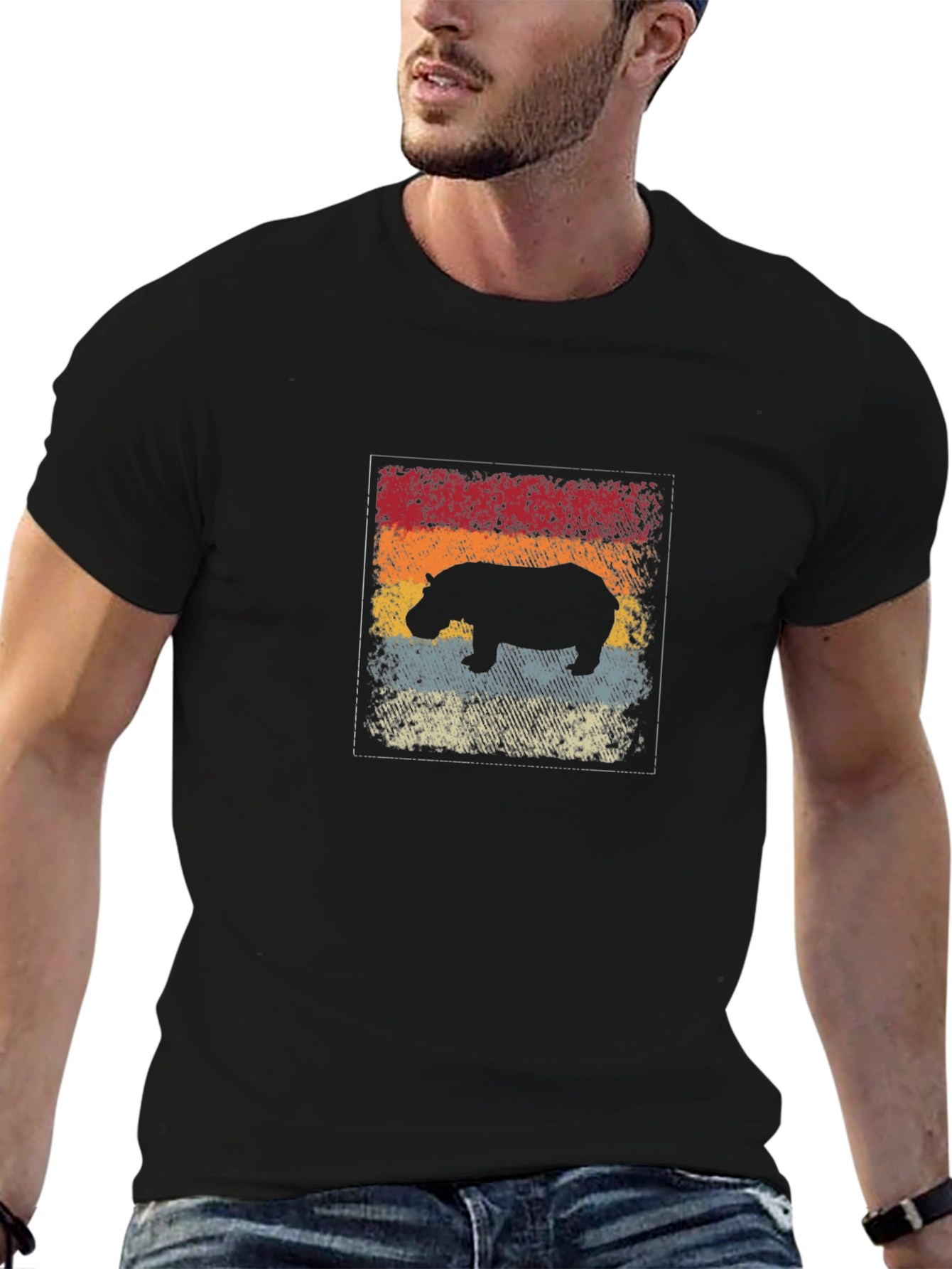 Retro Hippo Graphic Tee - Black