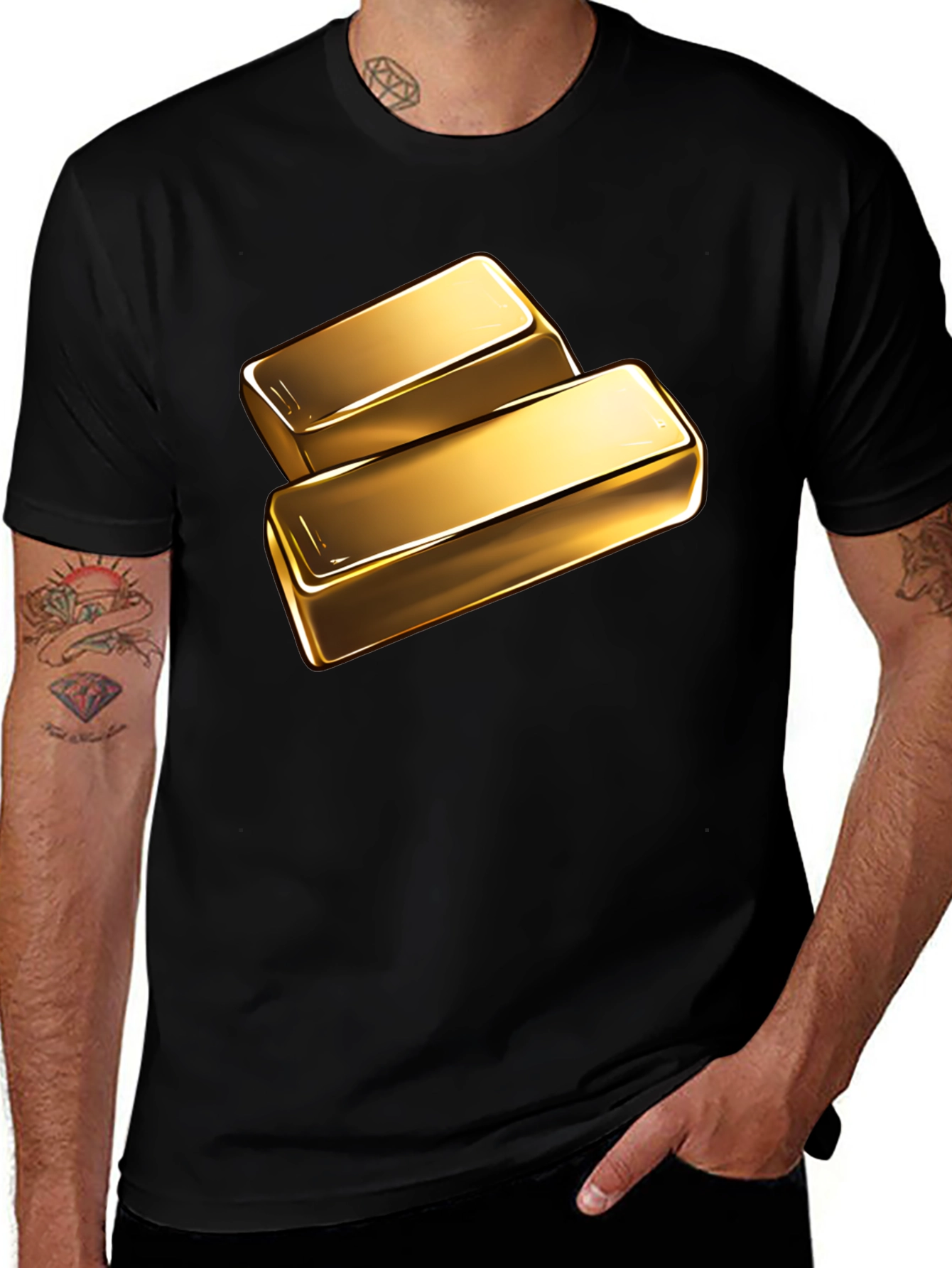 Gold Bar Graphic Tee - Shiny Ingot Design