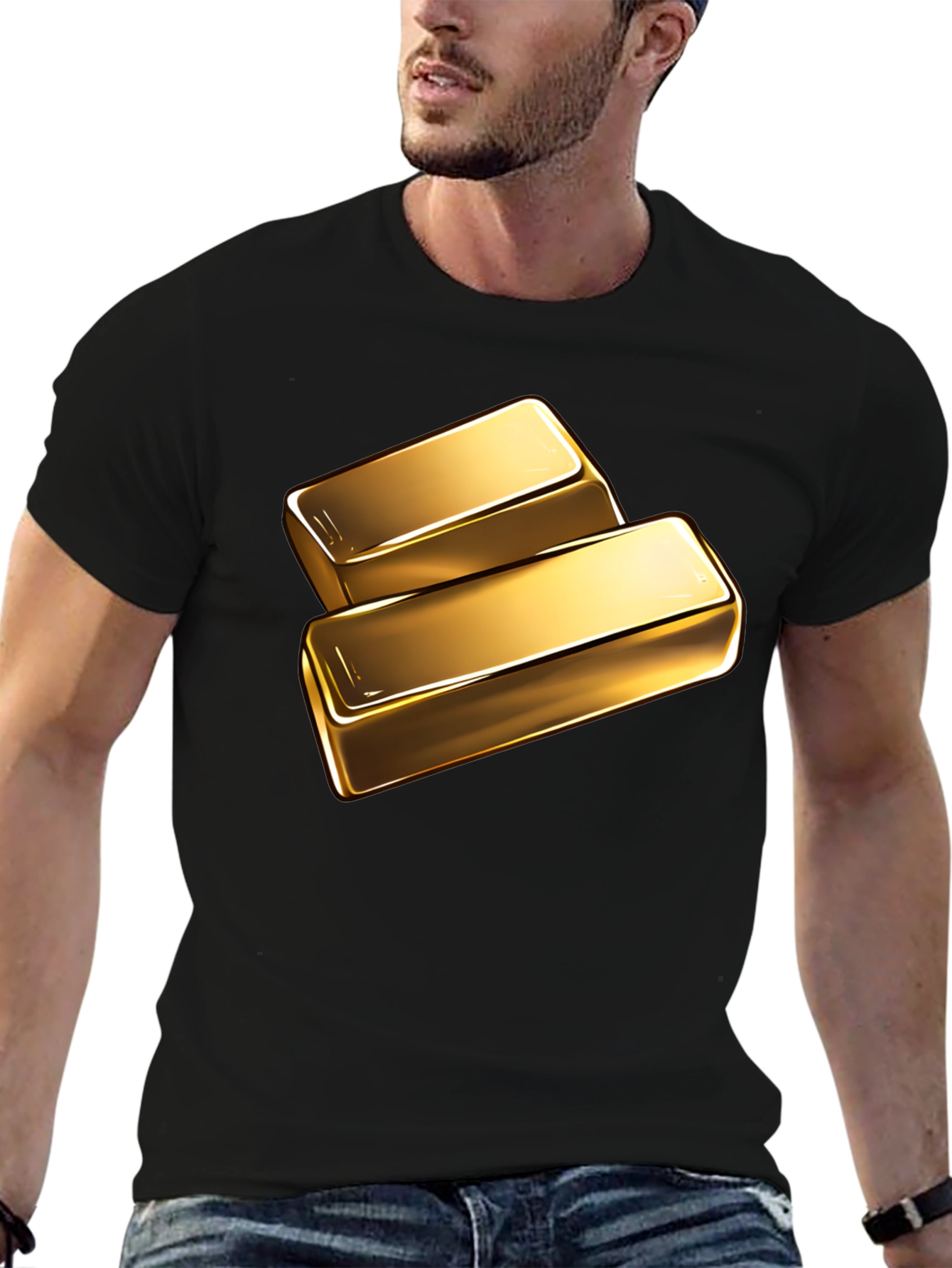 Gold Bar Graphic Tee - Shiny Ingot Design