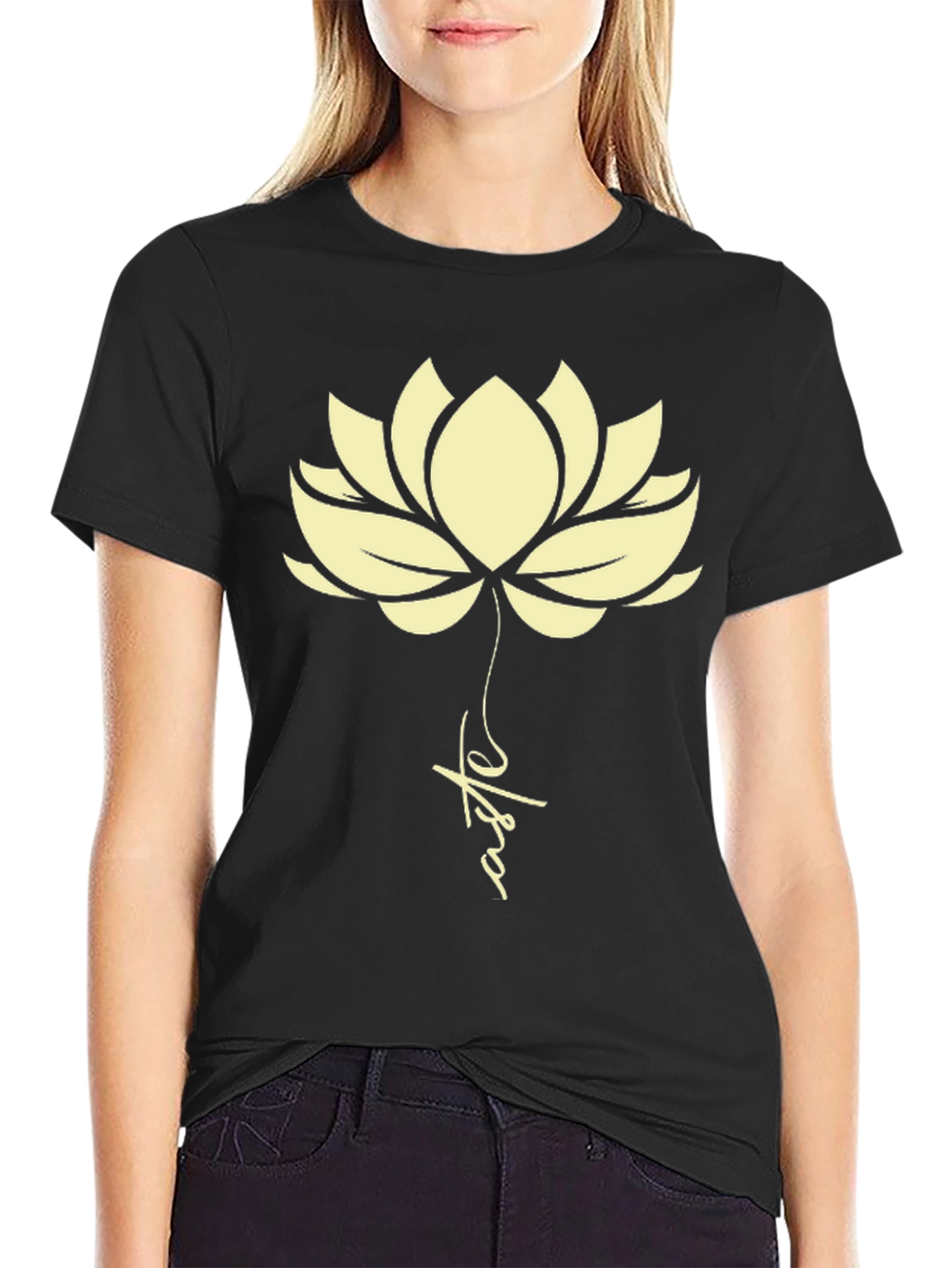 Lotus Flower Graphic Tee - Black