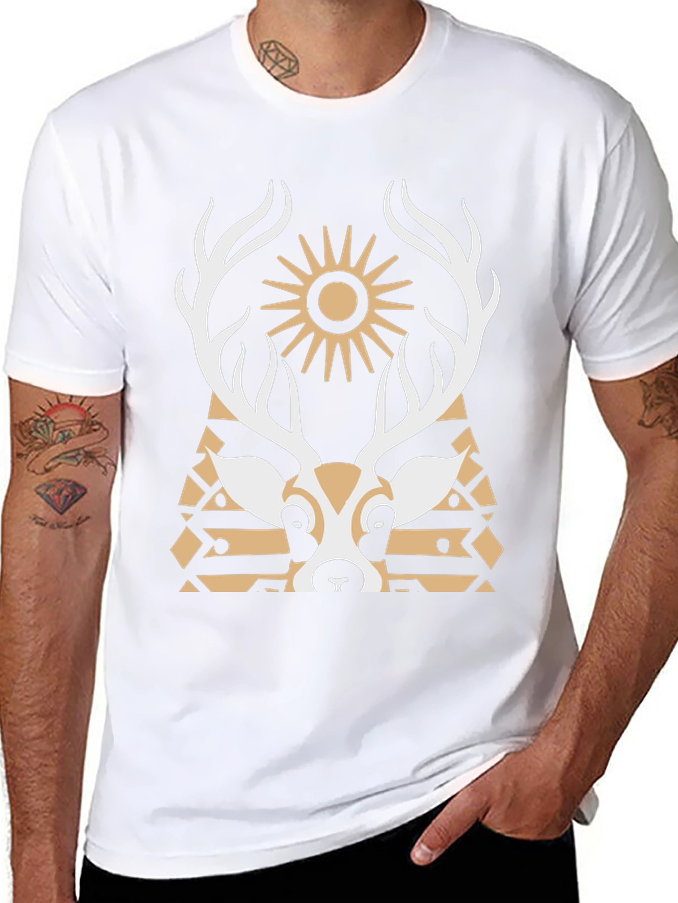 Geometric Deer Graphic Tee - Black