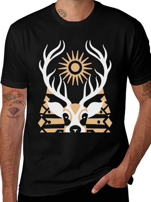 Geometric Deer Graphic Tee - Black