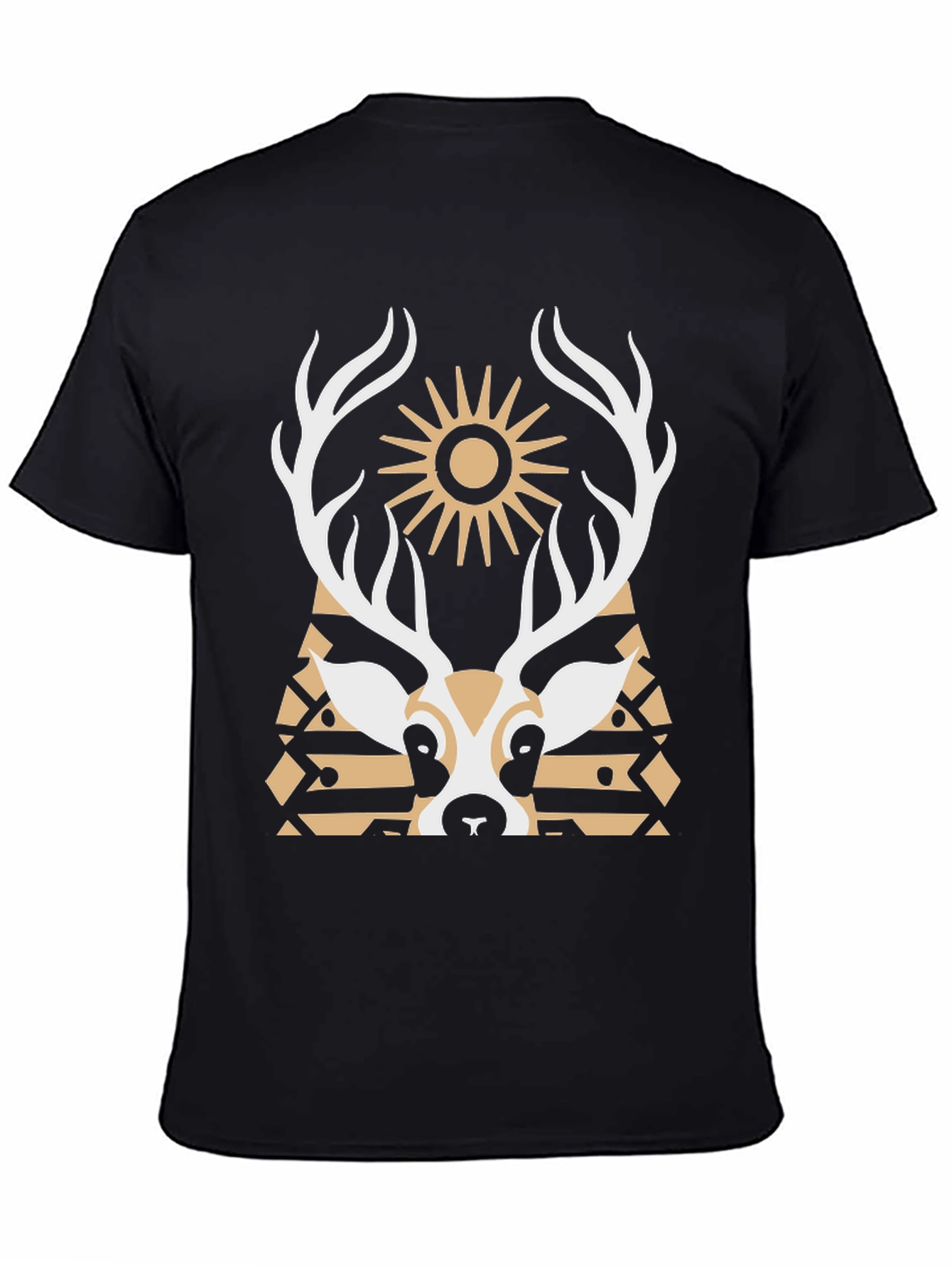 Geometric Deer Graphic Tee - Black