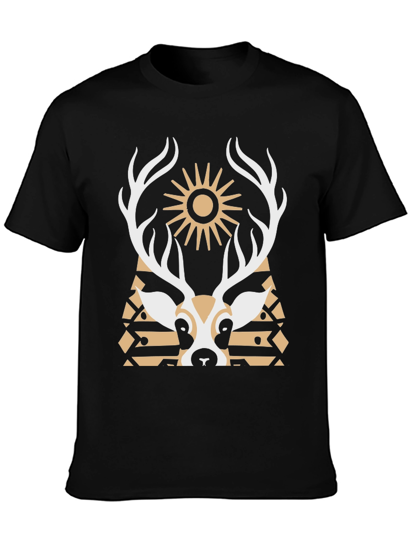 Geometric Deer Graphic Tee - Black