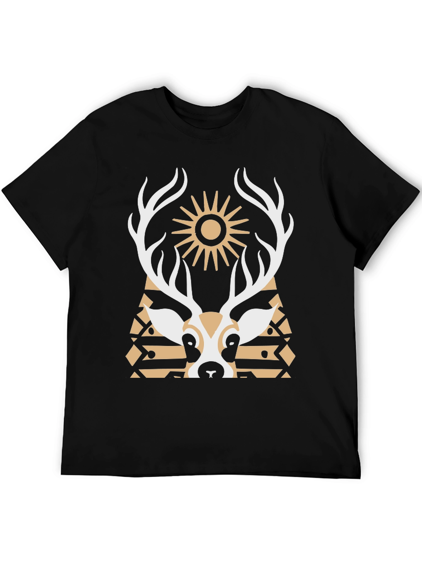 Geometric Deer Graphic Tee - Black