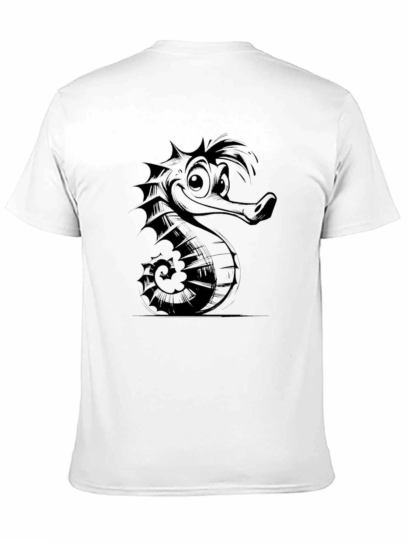Cartoon Seahorse Graphic Tee - Black