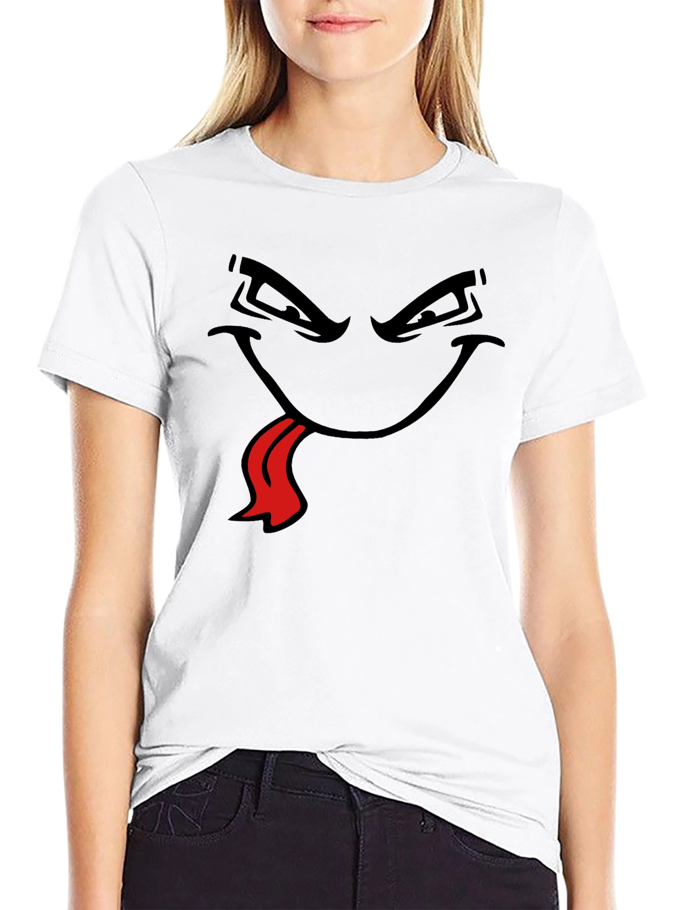 Mens Black T-Shirt with Cartoon Face