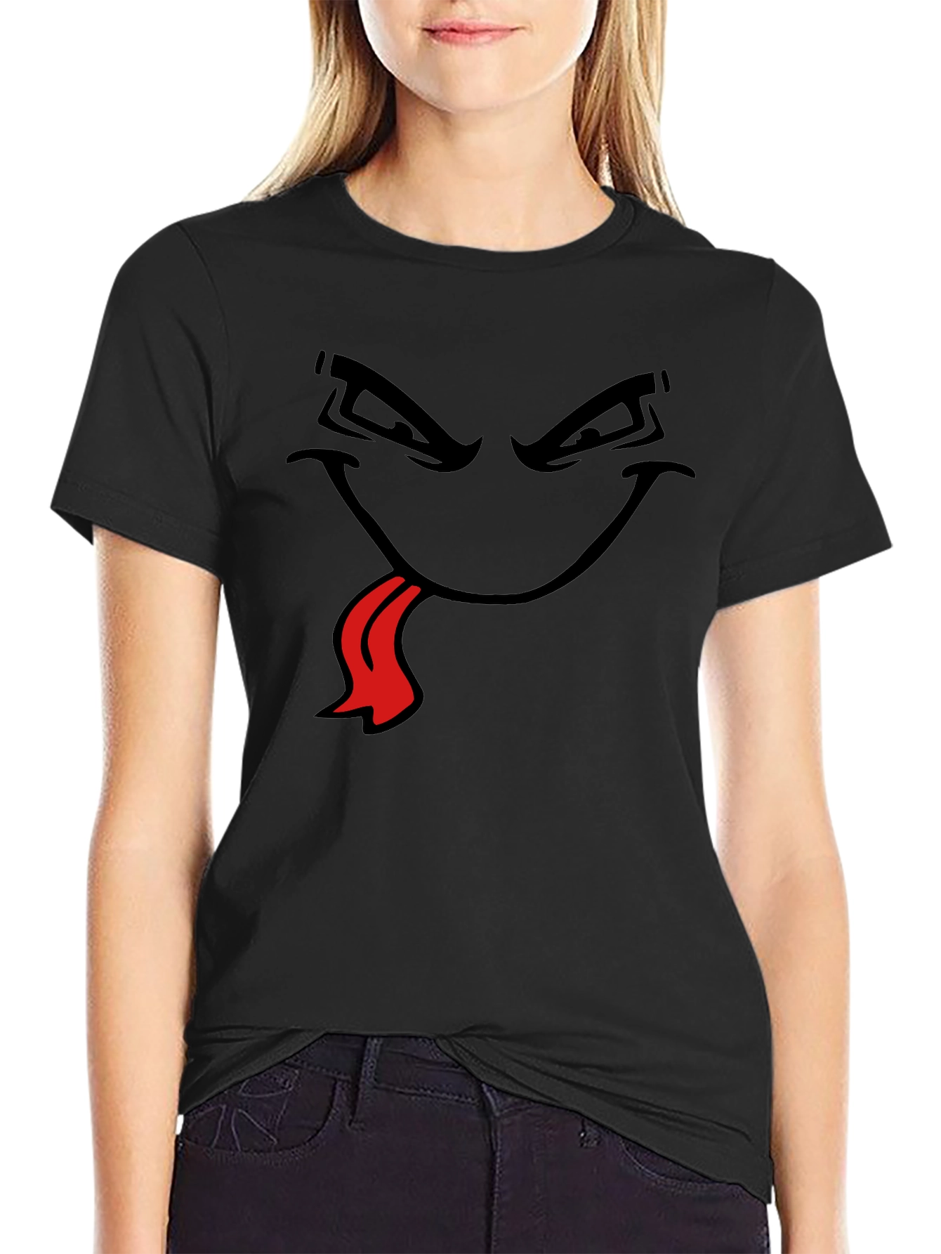 Mens Black T-Shirt with Cartoon Face