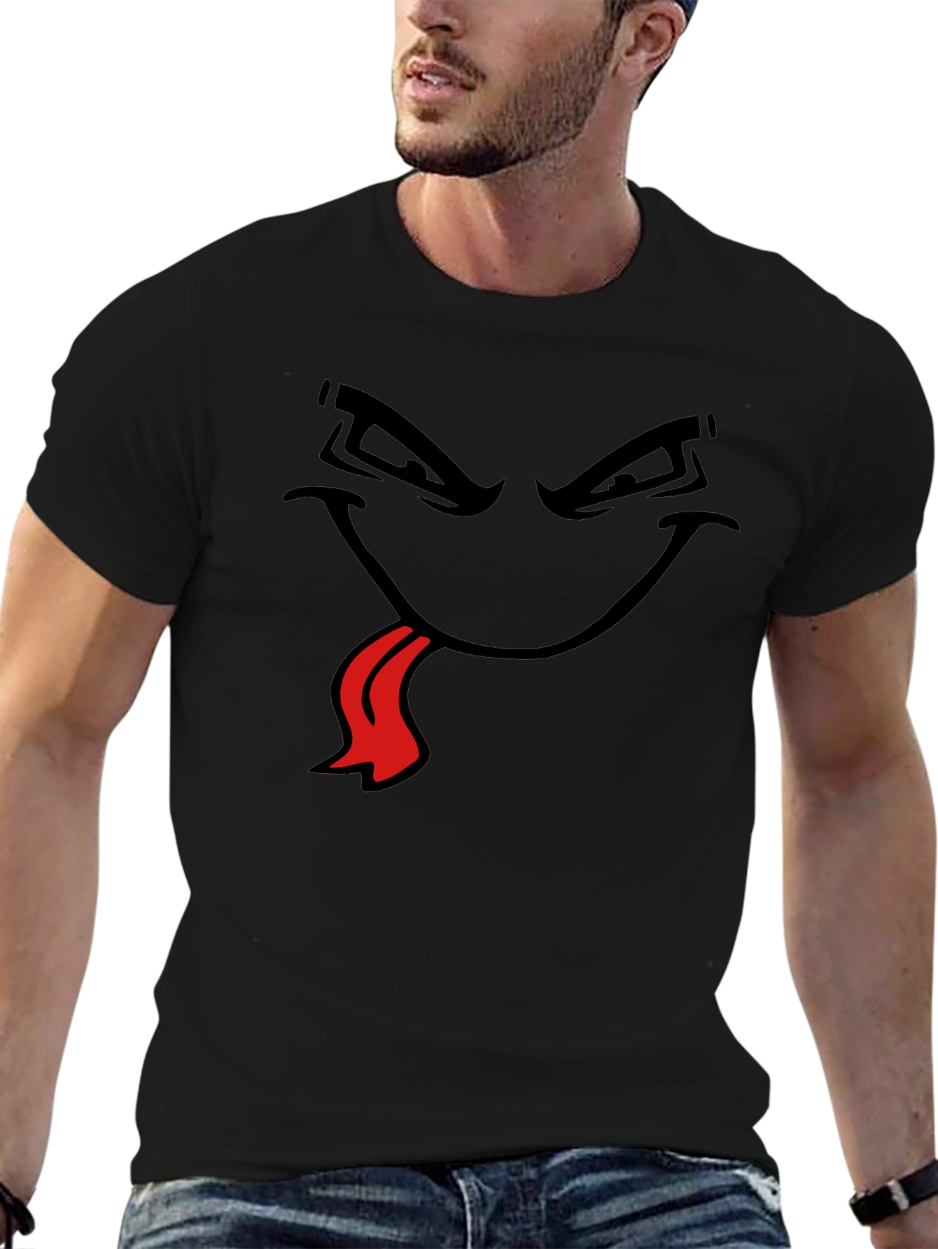 Mens Black T-Shirt with Cartoon Face
