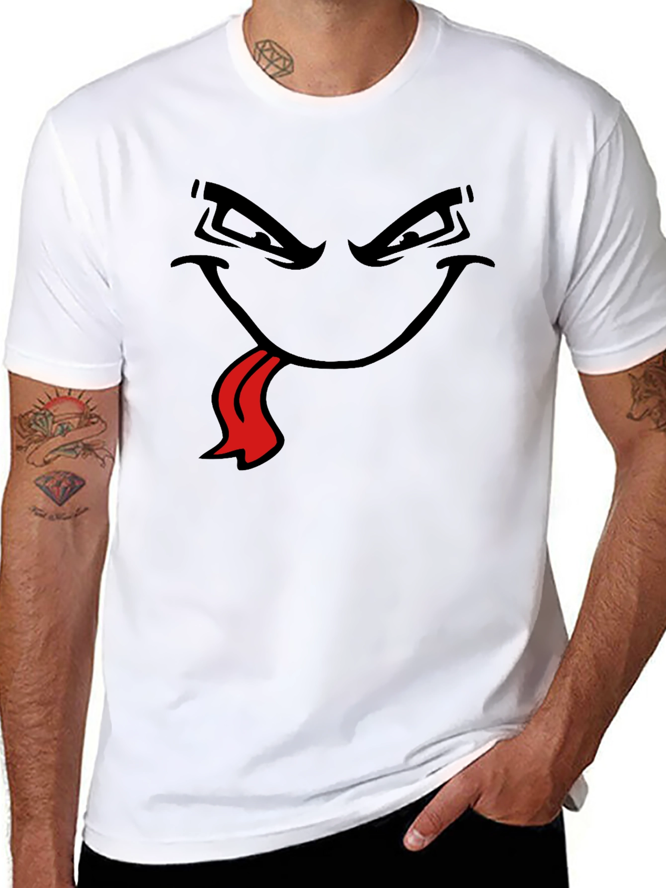Mens Black T-Shirt with Cartoon Face