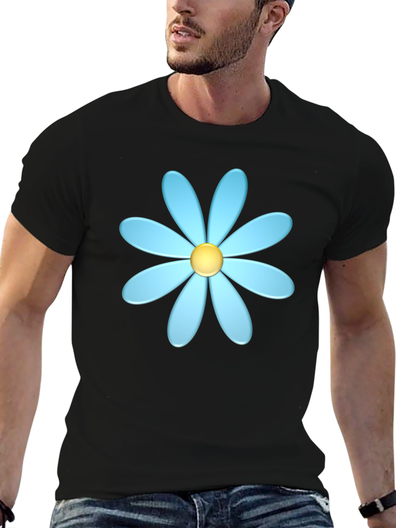 Blue Daisy Graphic T-Shirt - Casual Style