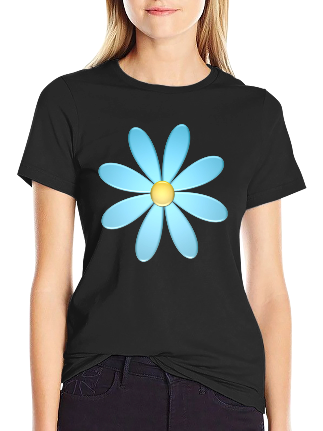 Blue Daisy Graphic T-Shirt - Casual Style