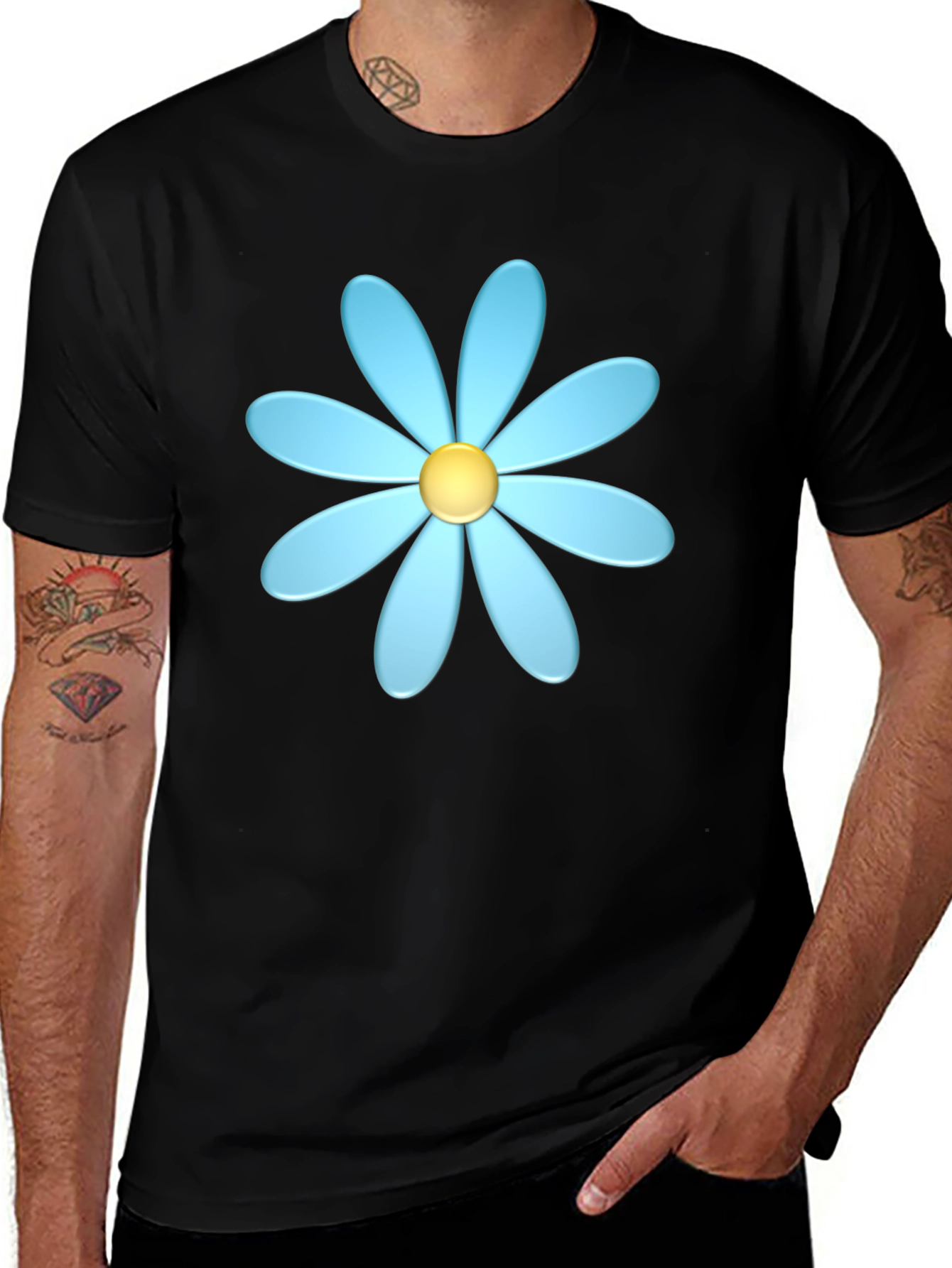 Blue Daisy Graphic T-Shirt - Casual Style