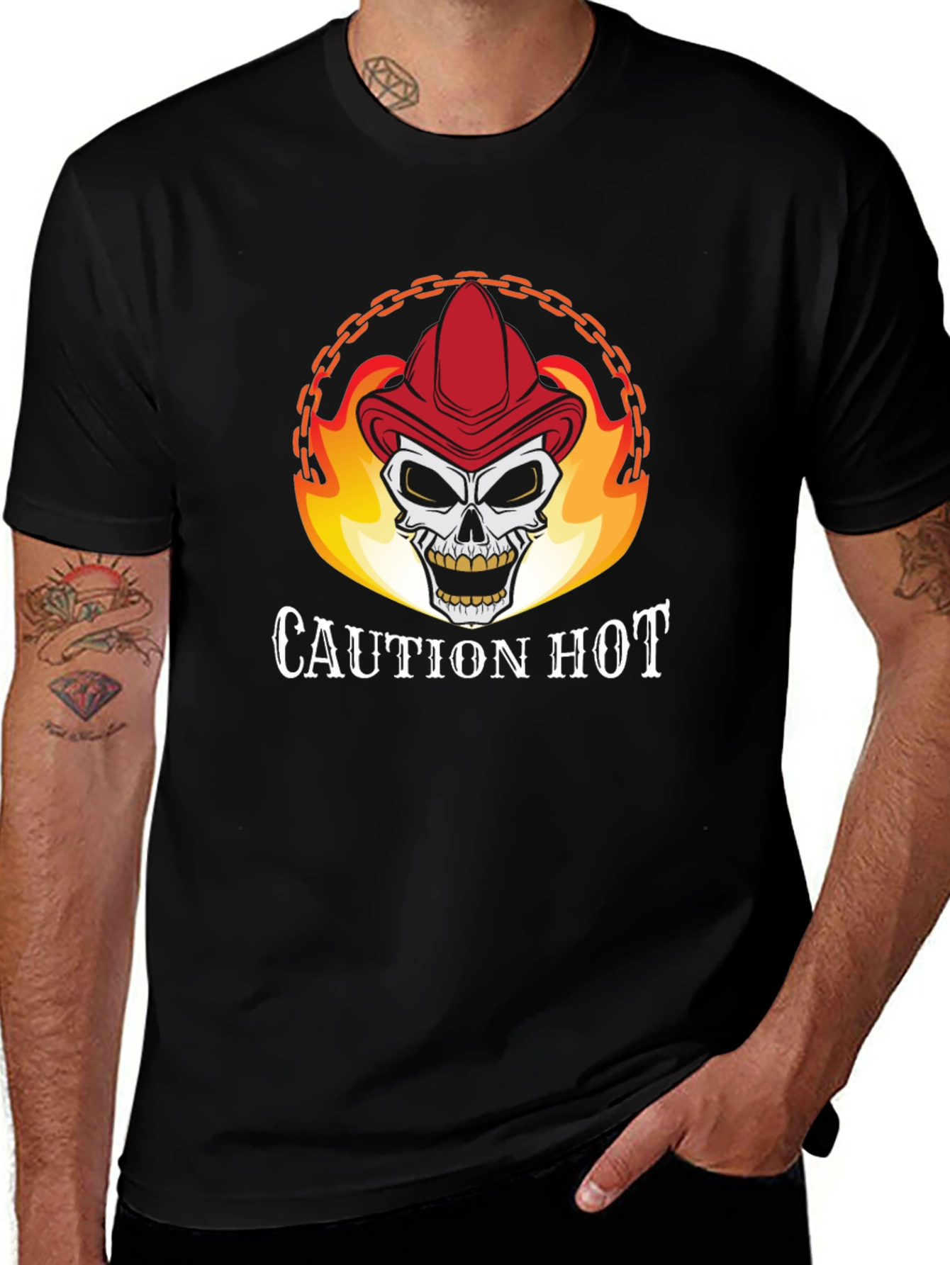 Caution Hot Skull Firefighter Graphic T-Shirt