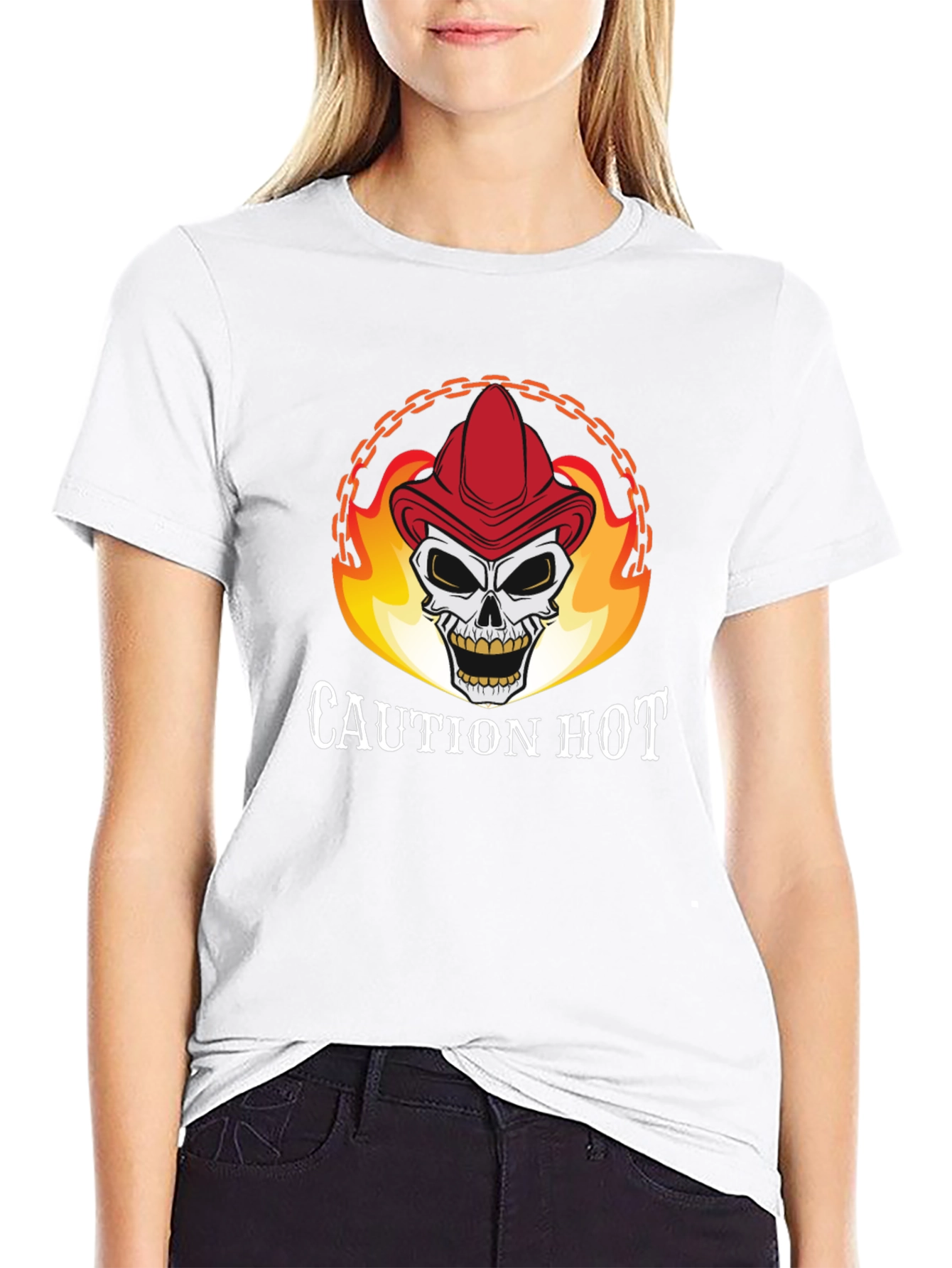 Caution Hot Skull Firefighter Graphic T-Shirt