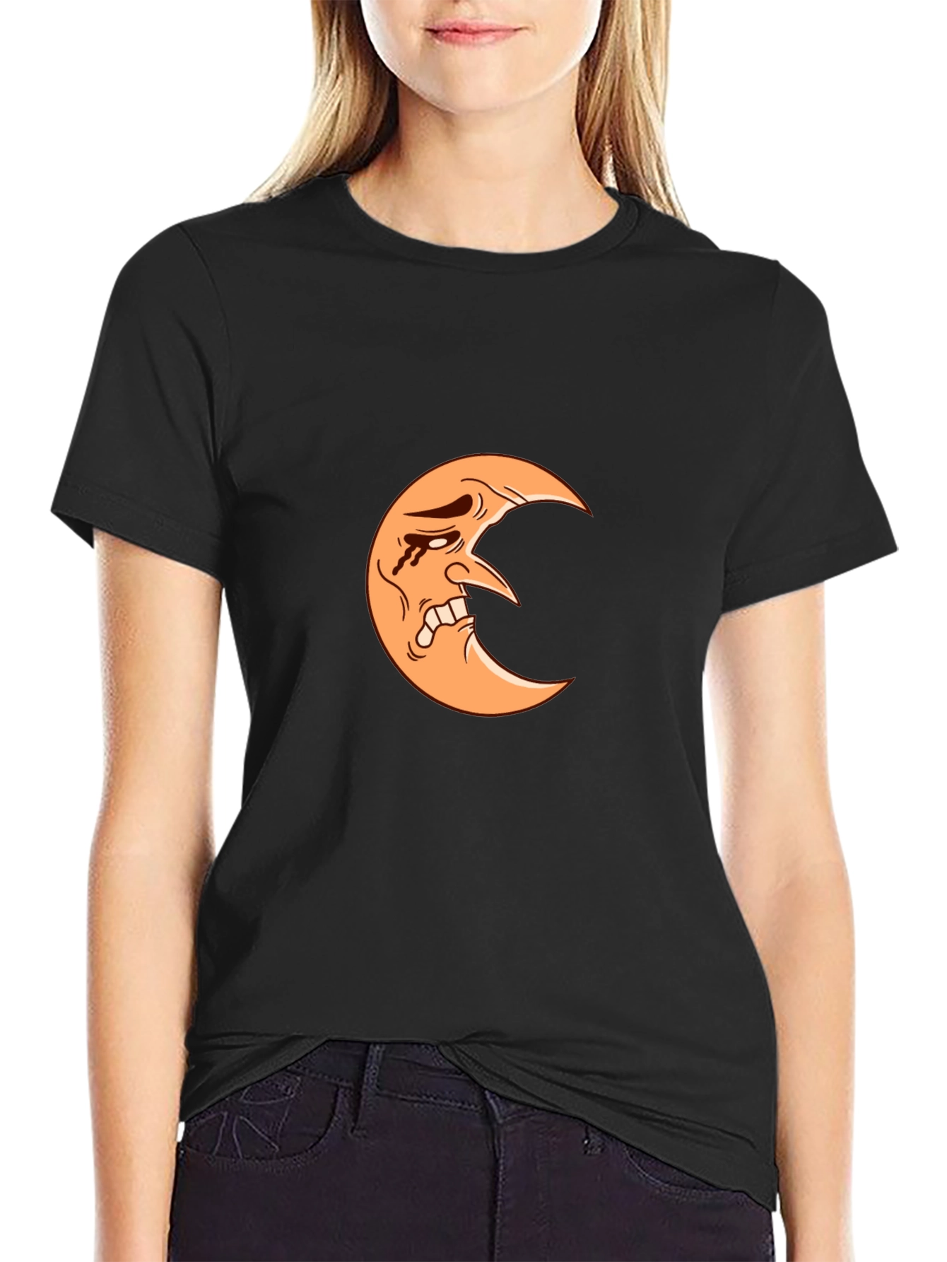 Crying Moon Graphic Tee - Black