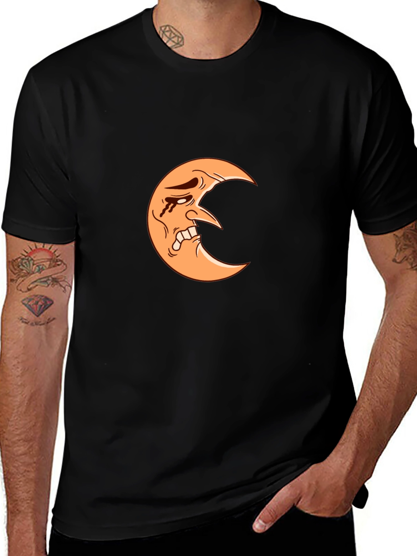 Crying Moon Graphic Tee - Black