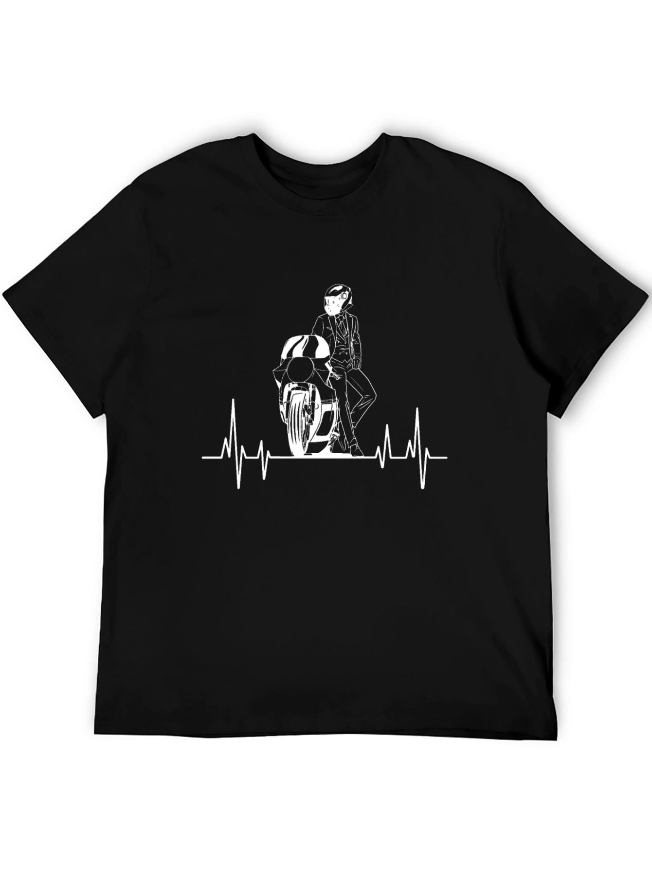Motorcycle Rider Heartbeat Graphic T-Shirt - Black