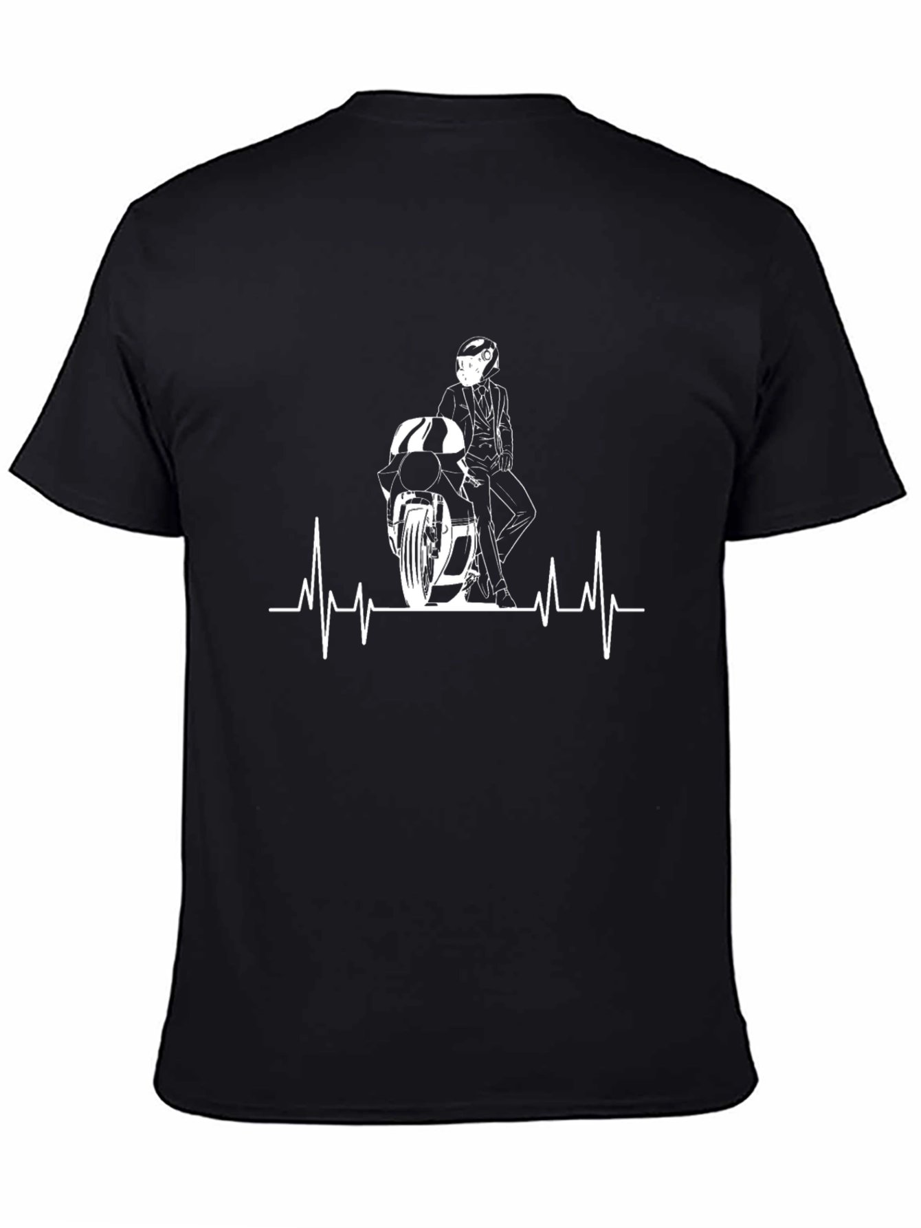 Motorcycle Rider Heartbeat Graphic T-Shirt - Black