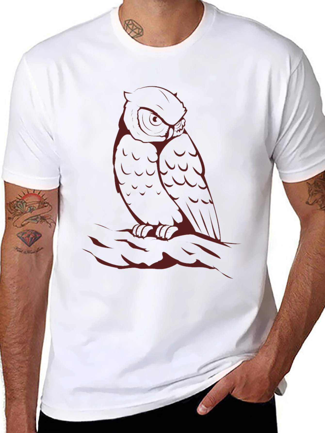Mens Black Owl Graphic T-Shirt