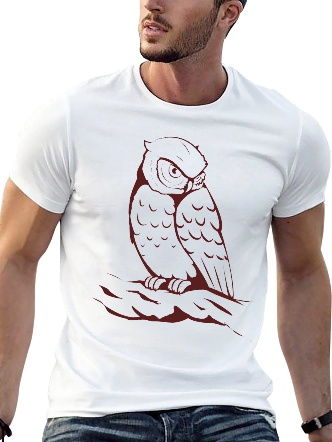 Mens Black Owl Graphic T-Shirt