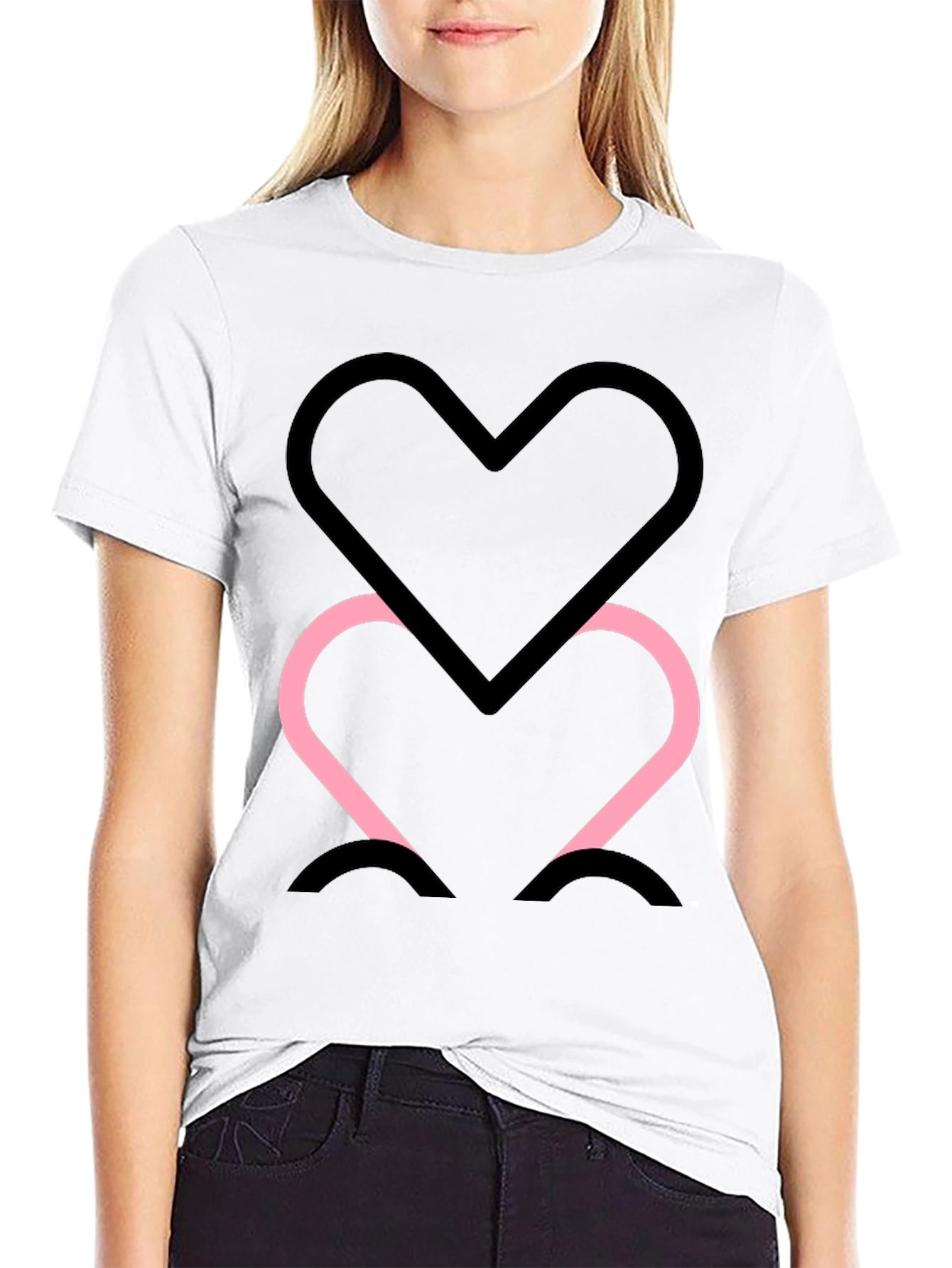Black Tee with Two Heart Outline Graphic