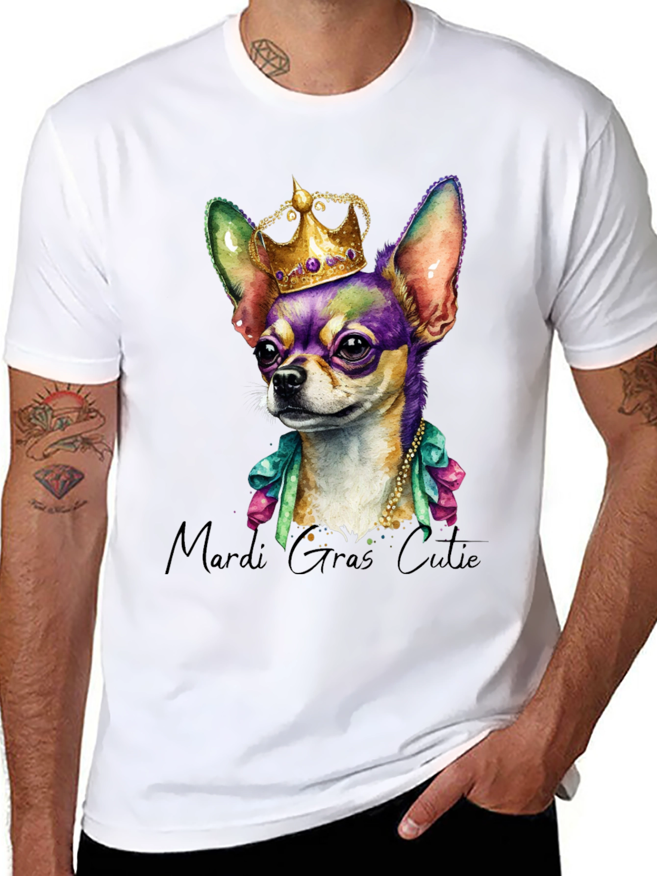 Mardi Gras Chihuahua Tee - Crowned Cutie