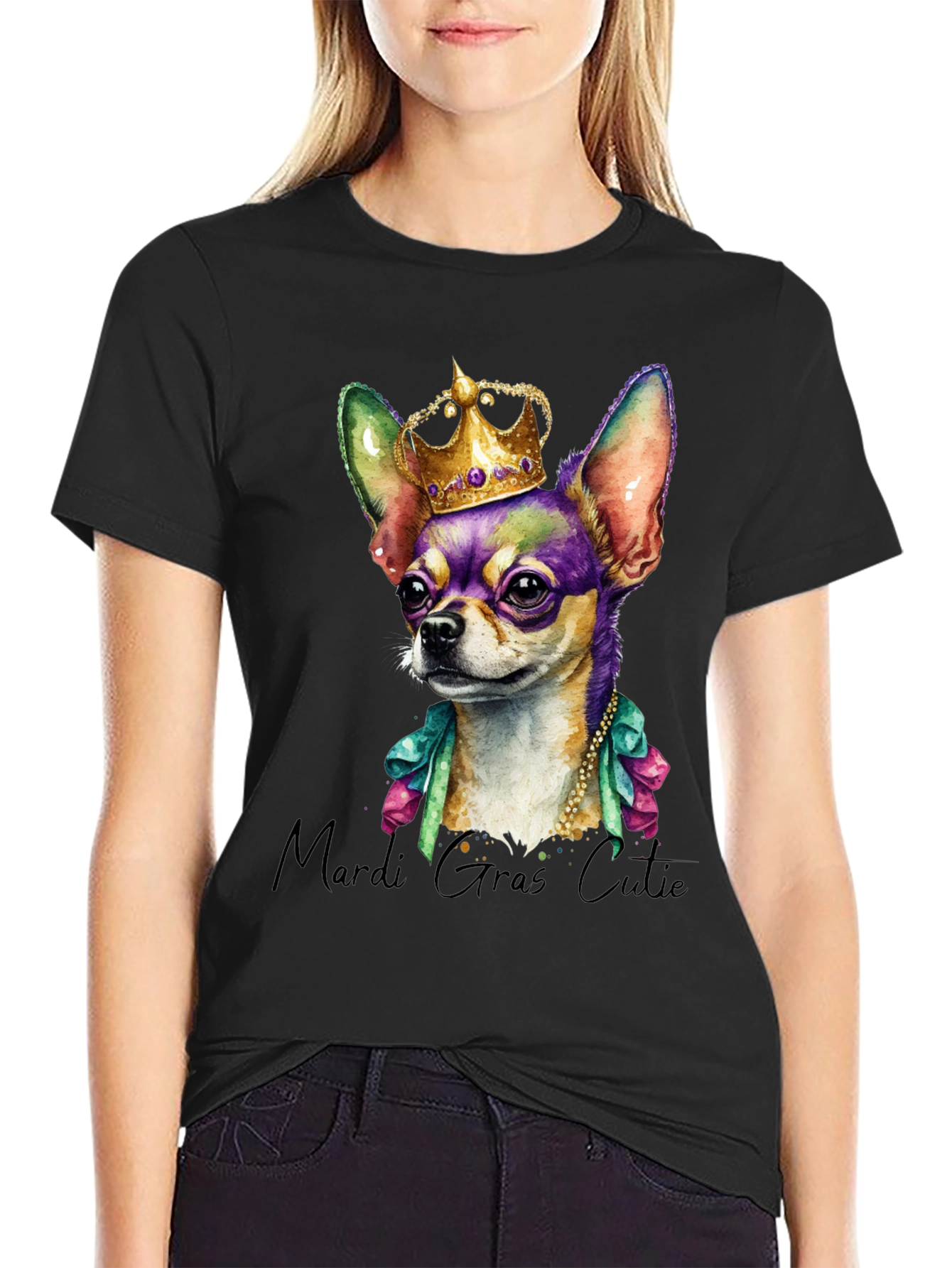 Mardi Gras Chihuahua Tee - Crowned Cutie