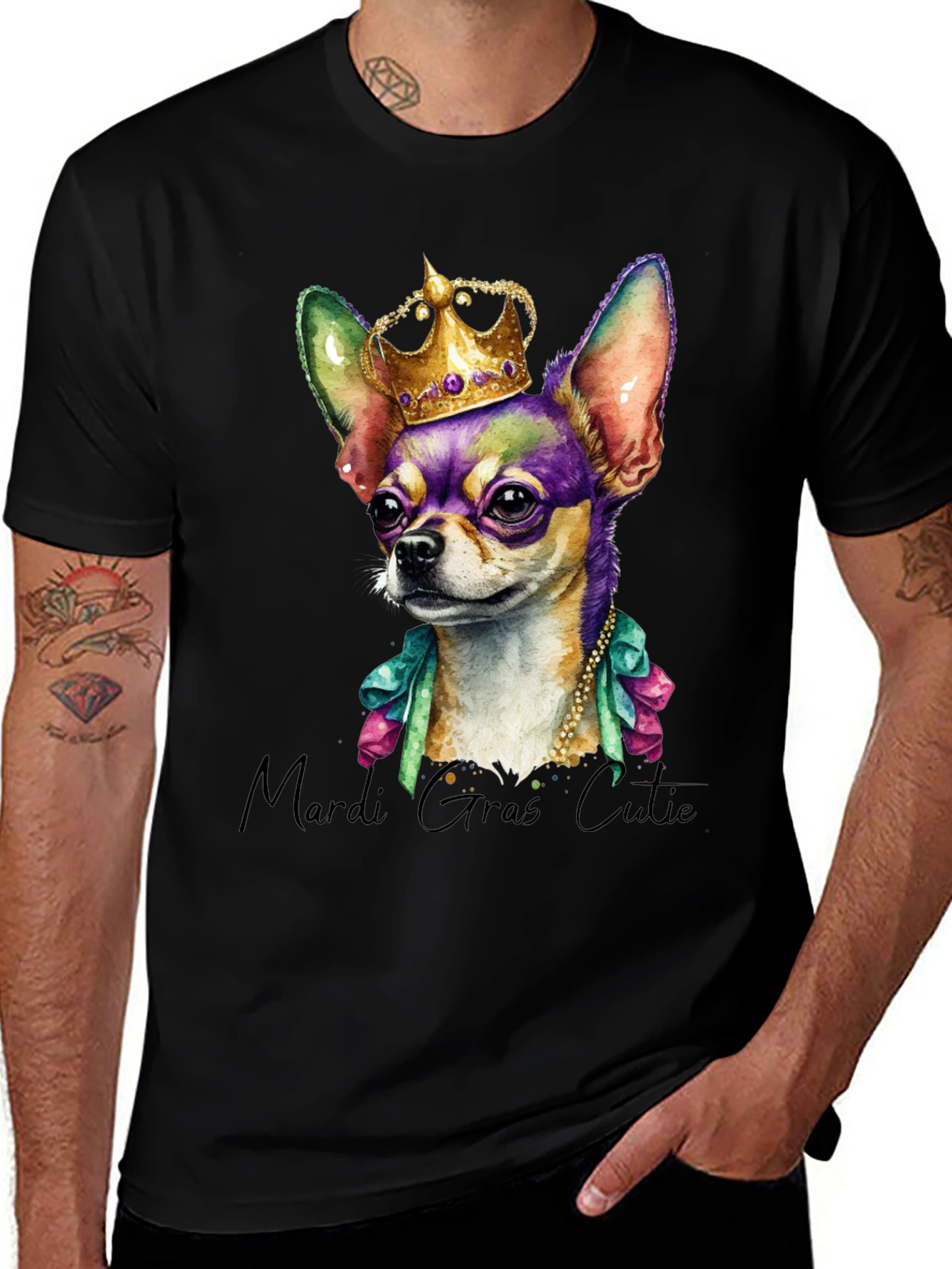 Mardi Gras Chihuahua Tee - Crowned Cutie