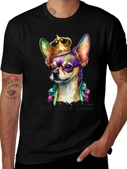 Mardi Gras Chihuahua Tee - Crowned Cutie