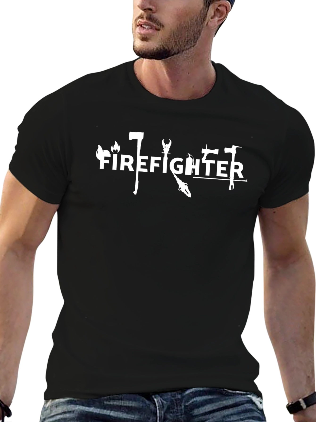 Firefighter Graphic Tee - Black Cotton T-Shirt