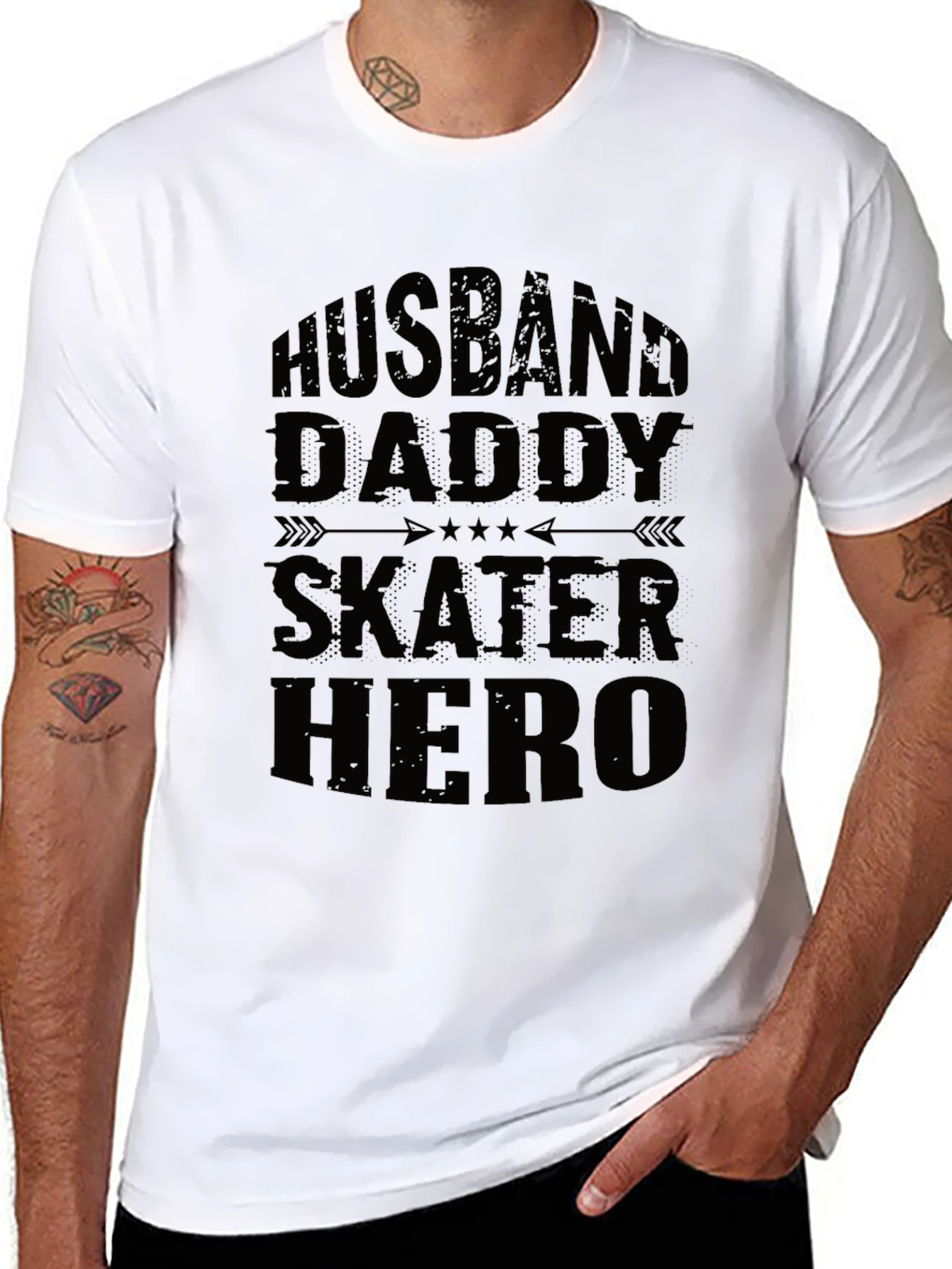 Husband Daddy Skater Hero Graphic Tee - Black