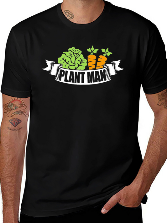 Plant Man T-Shirt - Black Gardening Vegan Carrots Lettuce
