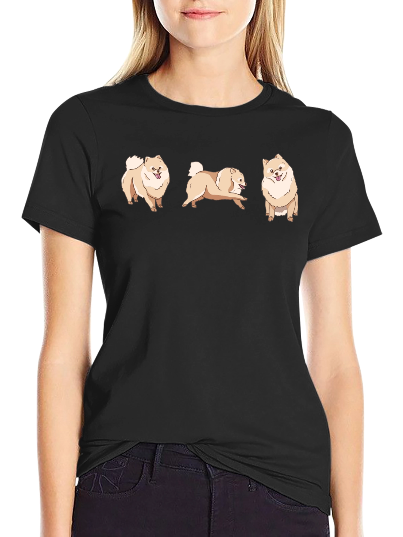 Pomeranian Dog Graphic Print Black T-Shirt