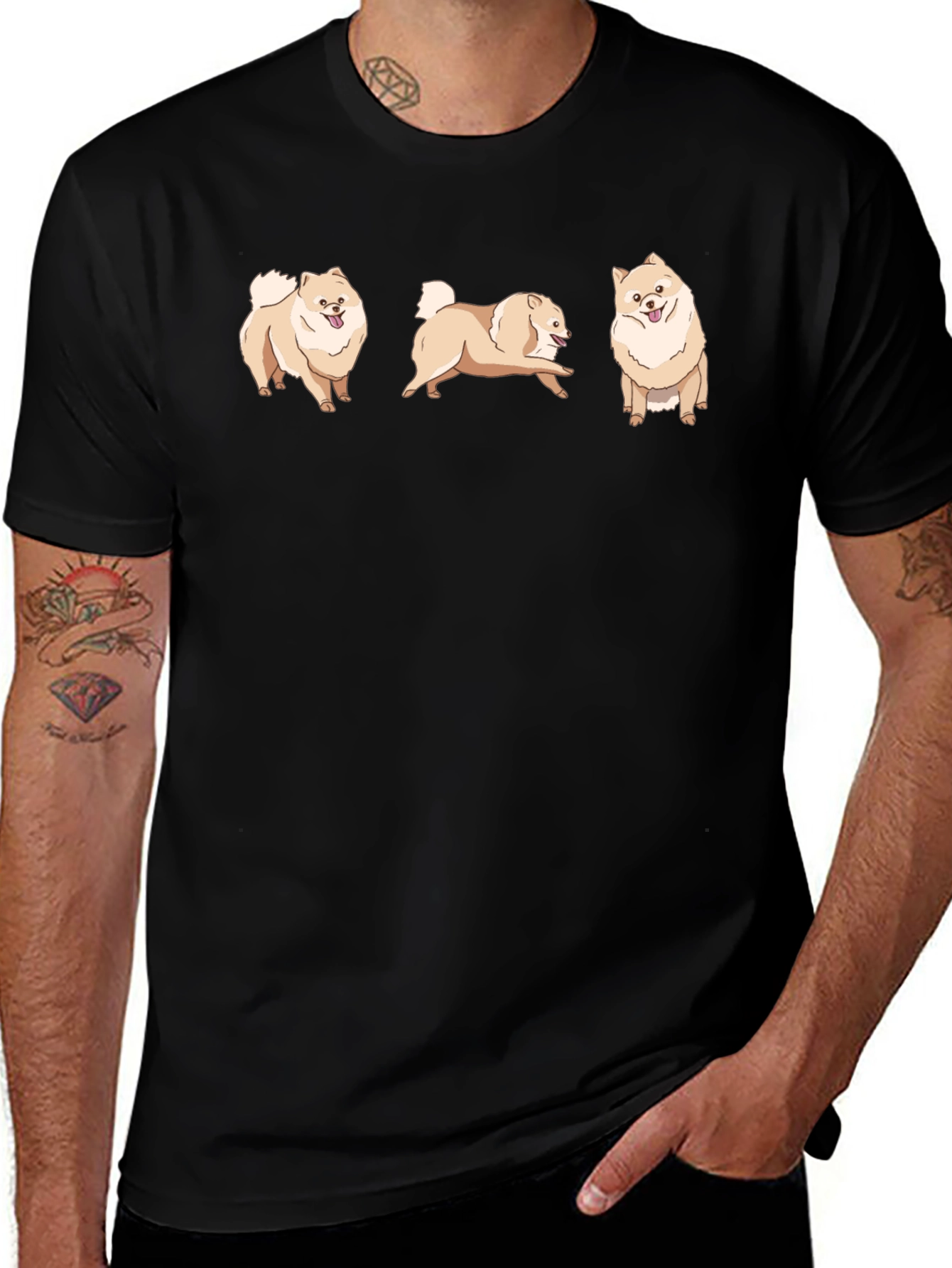 Pomeranian Dog Graphic Print Black T-Shirt
