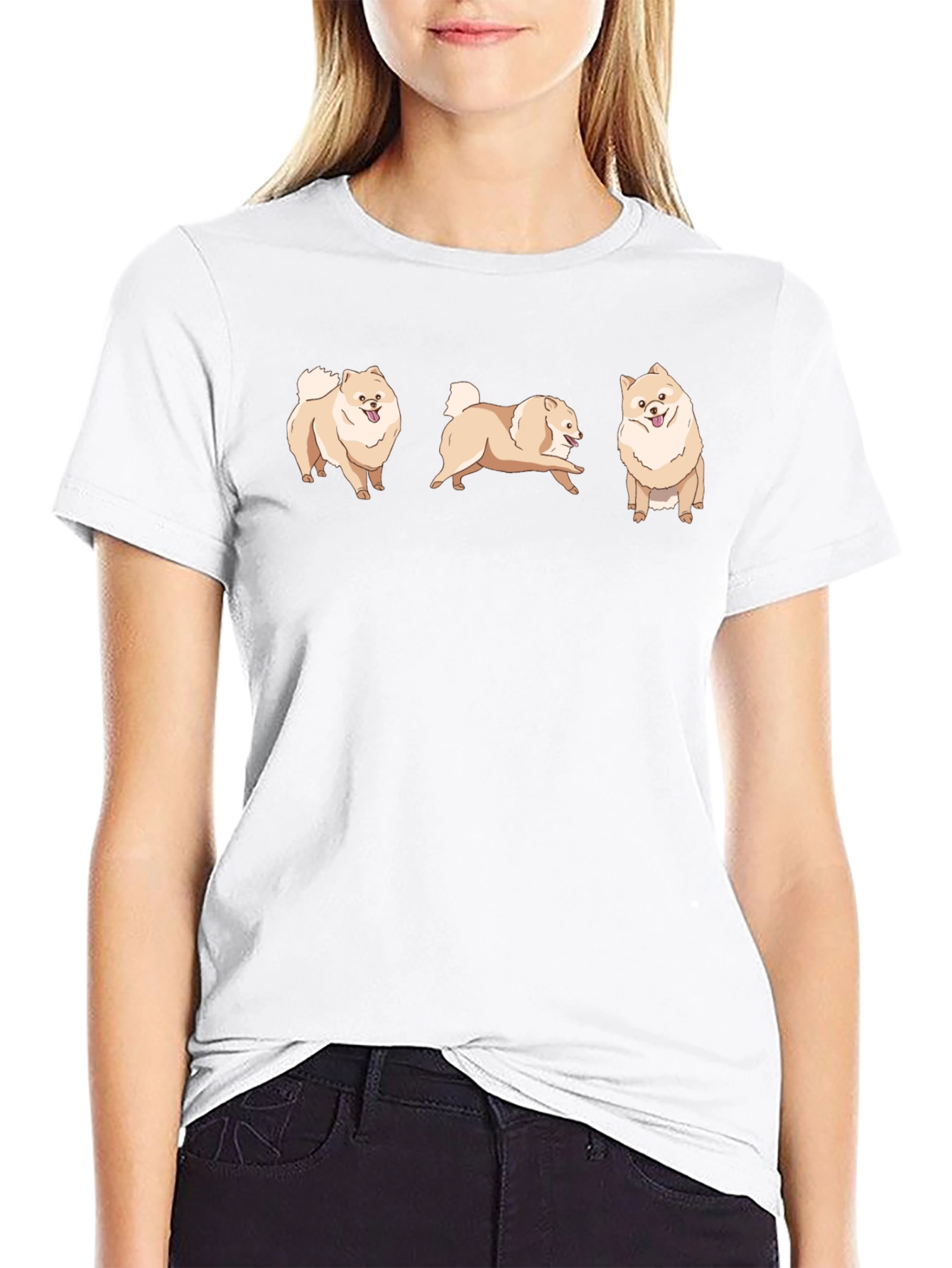Pomeranian Dog Graphic Print Black T-Shirt
